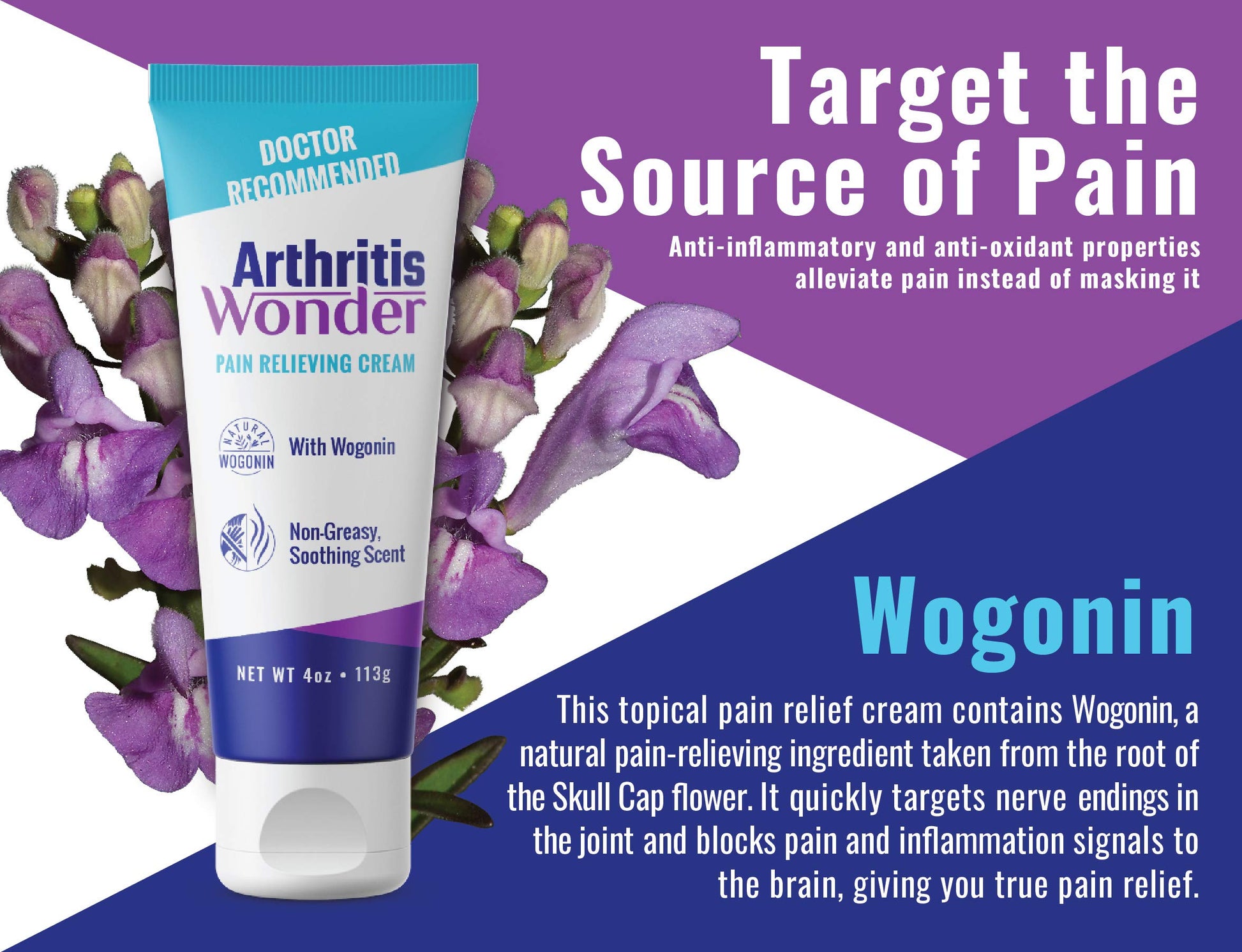Arthritis Wonder Pain Relief Cream, 4 oz – Arthritis Pain Relief Cream for Hand, Knee, Foot and Wrist Joints – Fast-Acting, Deep Penetrating, Non-Greasy Formula with Natural Wogonin Arthritis Wonder Au supplements