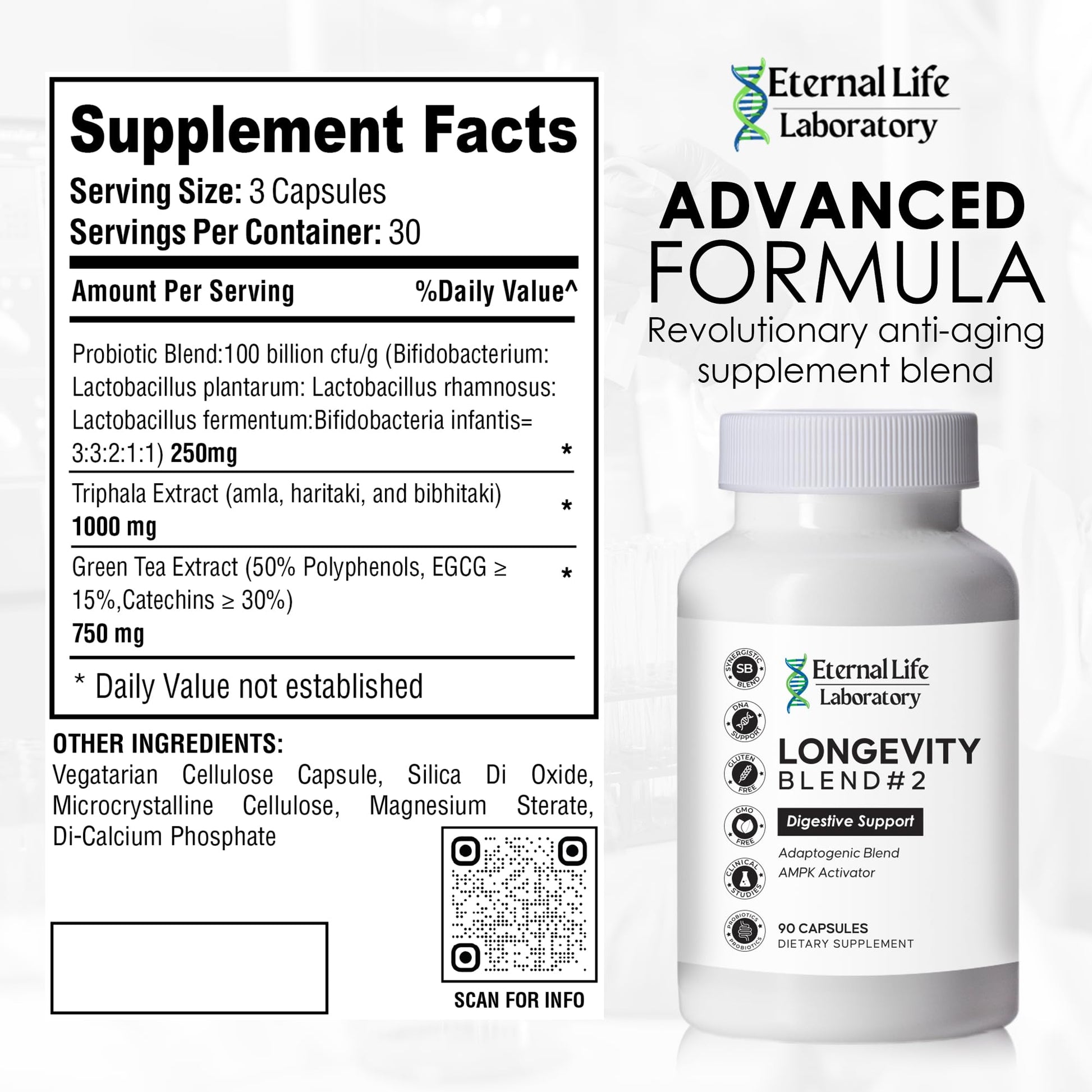 Probiotics for Women and Men, Daily Probiotic Supplement Probiotics and Triphala, Green Tea Extract - Anti-Aging Gut Health Optimizer - Intestinal, Colon & Digestive Health - 90 Capsules Eternal Life Laboratory Au supplements