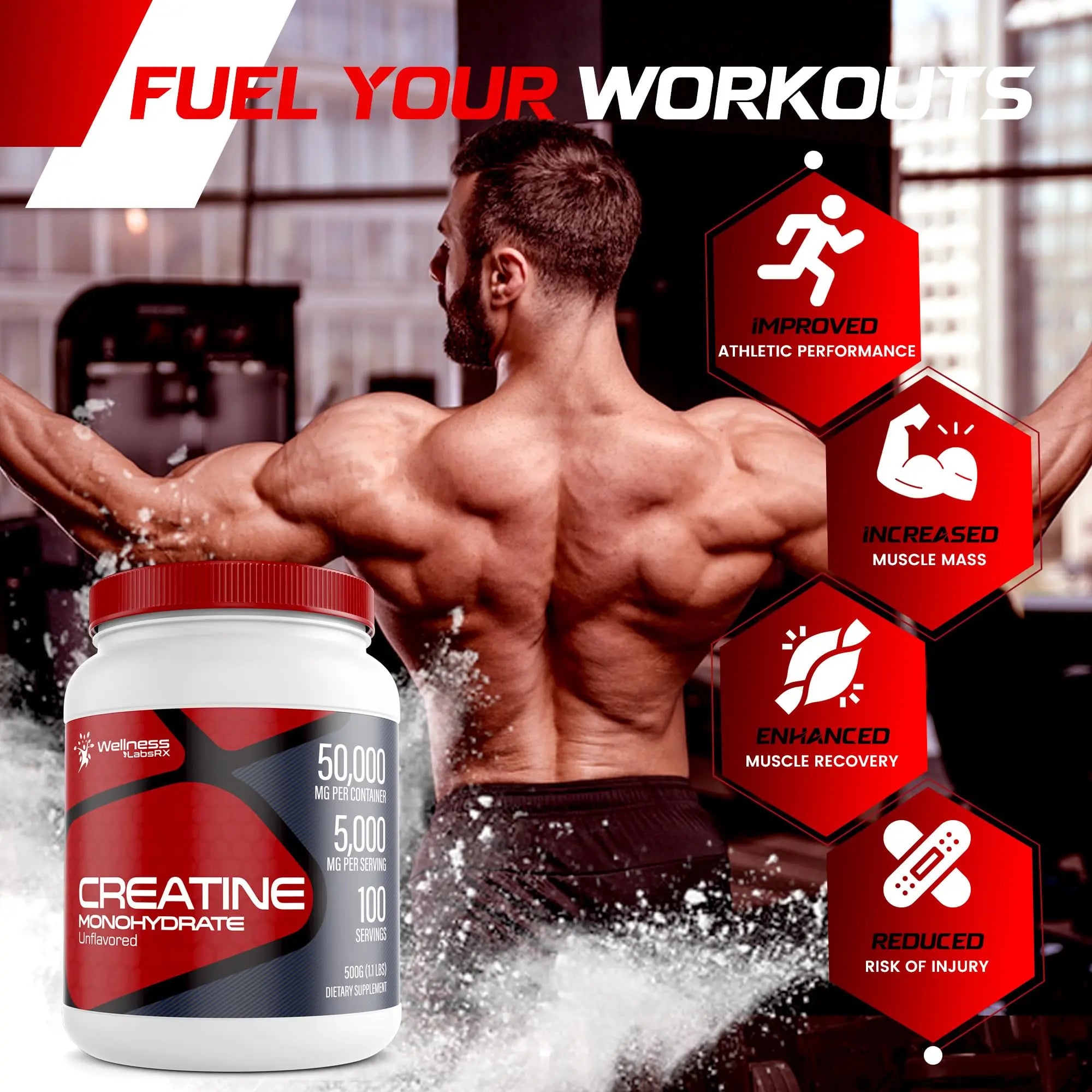 Creatine Monohydrate Powder - 5000mg Micronized for Muscle Growth, Enhanced WELLNESS LABSRX Au supplements