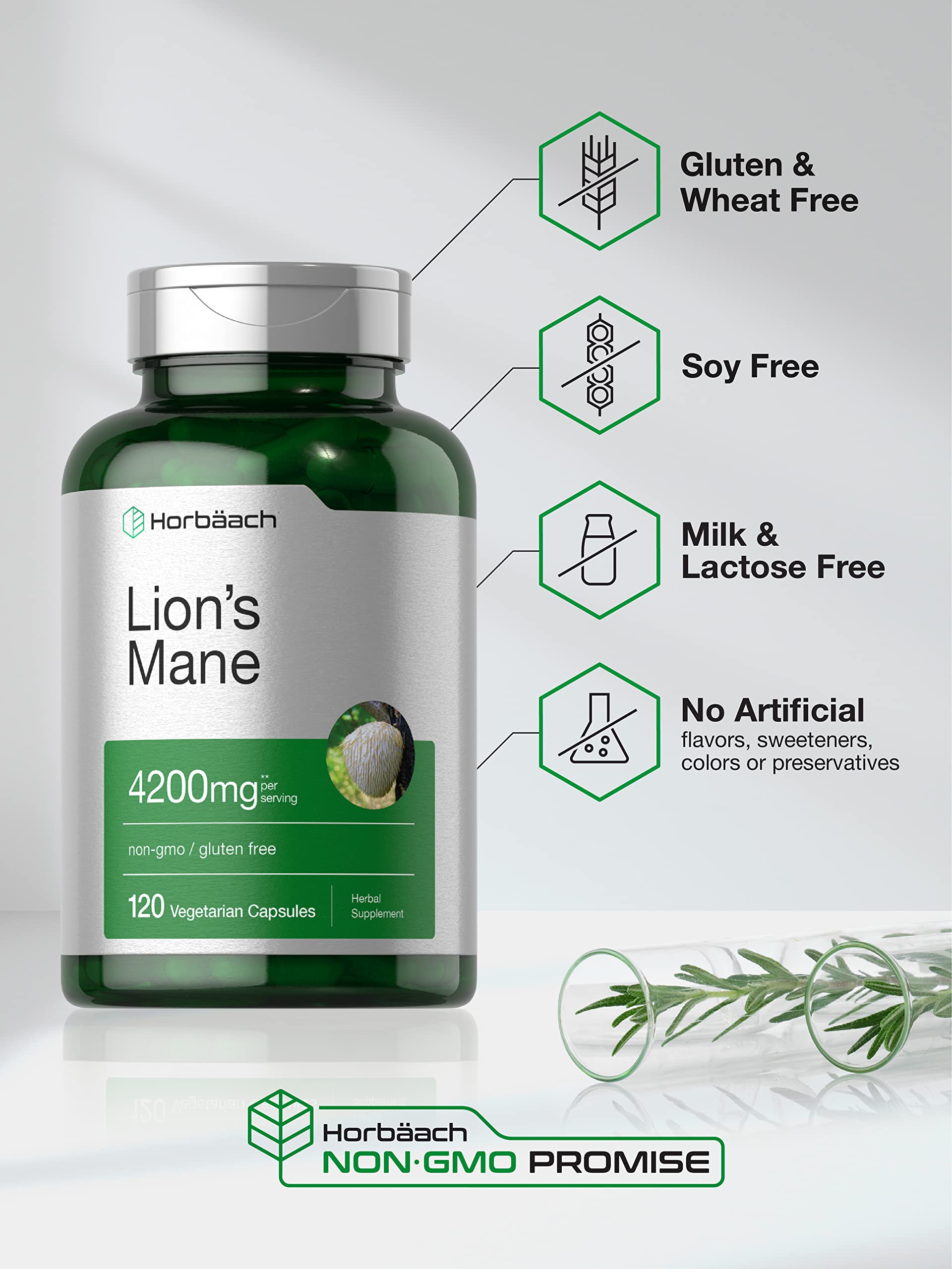 Horbäach Lions Mane Mushroom Extract | 4200mg | 120 Capsules | Vegetarian Horbäach Au supplements