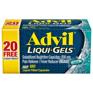Advil Liqui-Gels Pain Reliever and Fever Reducer, Pain Medicine for Adults with Ibuprofen 200mg for Headache, Backache, Menstrual Pain and Joint Pain Relief - 180 Liquid Filled Capsules Advil Au supplements