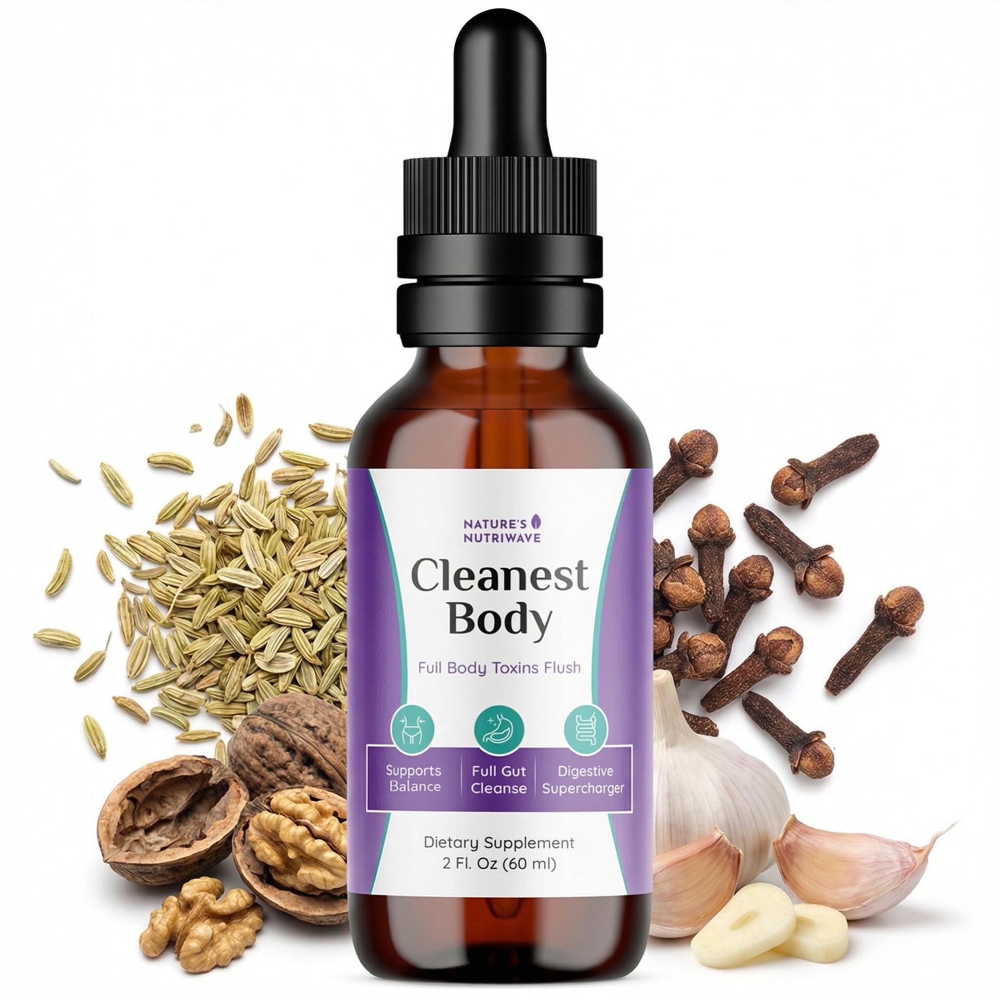 Nature’s NutriWave Cleanest Body – Natural Detox Liquid Supplement with Fennel Seed, Marshmallow Root & Peppermint Oil – Non-GMO, Made in USA, 2 fl. oz.(60ml), 1 Month Supply Nature’s NutriWave Au supplements