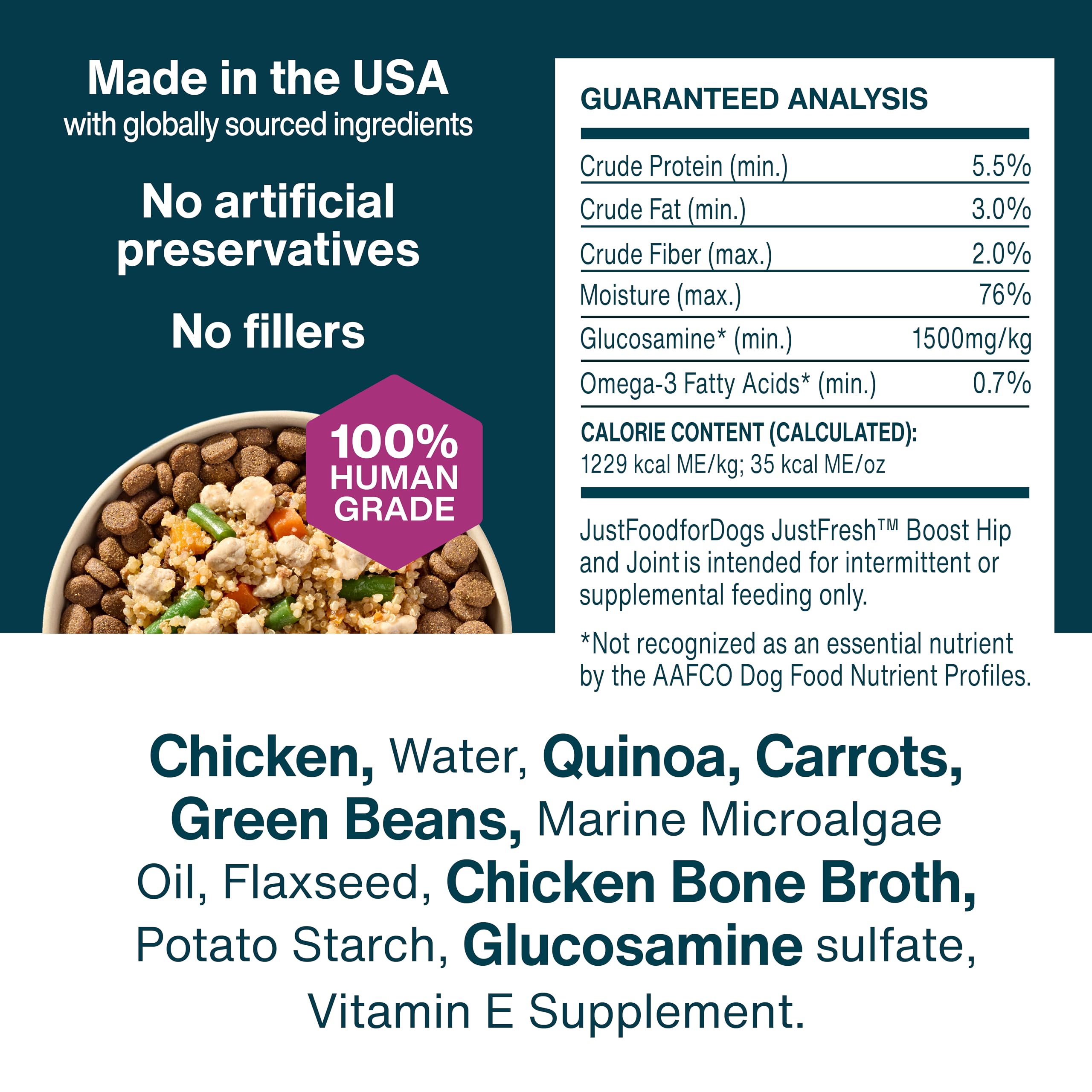 JustFoodForDogs JustFresh Boosts Hip & Joint Support Dog Food Toppers with Glucosamine to Support Hip Mobility & Joint Flexibility, Human-Grade Fresh Pet Meal Booster, 8 oz Pouches - 8 Pack JustFoodForDogs Au supplements