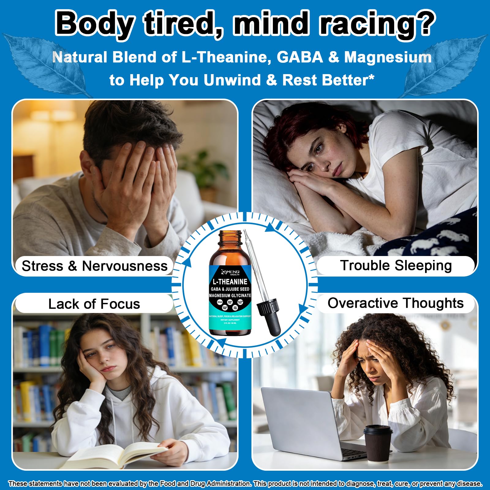 L Theanine Liquid Drops - Double Strength L-Theanine 200mg for Adults & Kids, Fast Absorption Gaba L-Theanine Supplements w. Magnesium & Jujube Seed for Nerve & Sleep, Relaxation & Mood Support丨Vegan AMENQ hHEALTH Au supplements