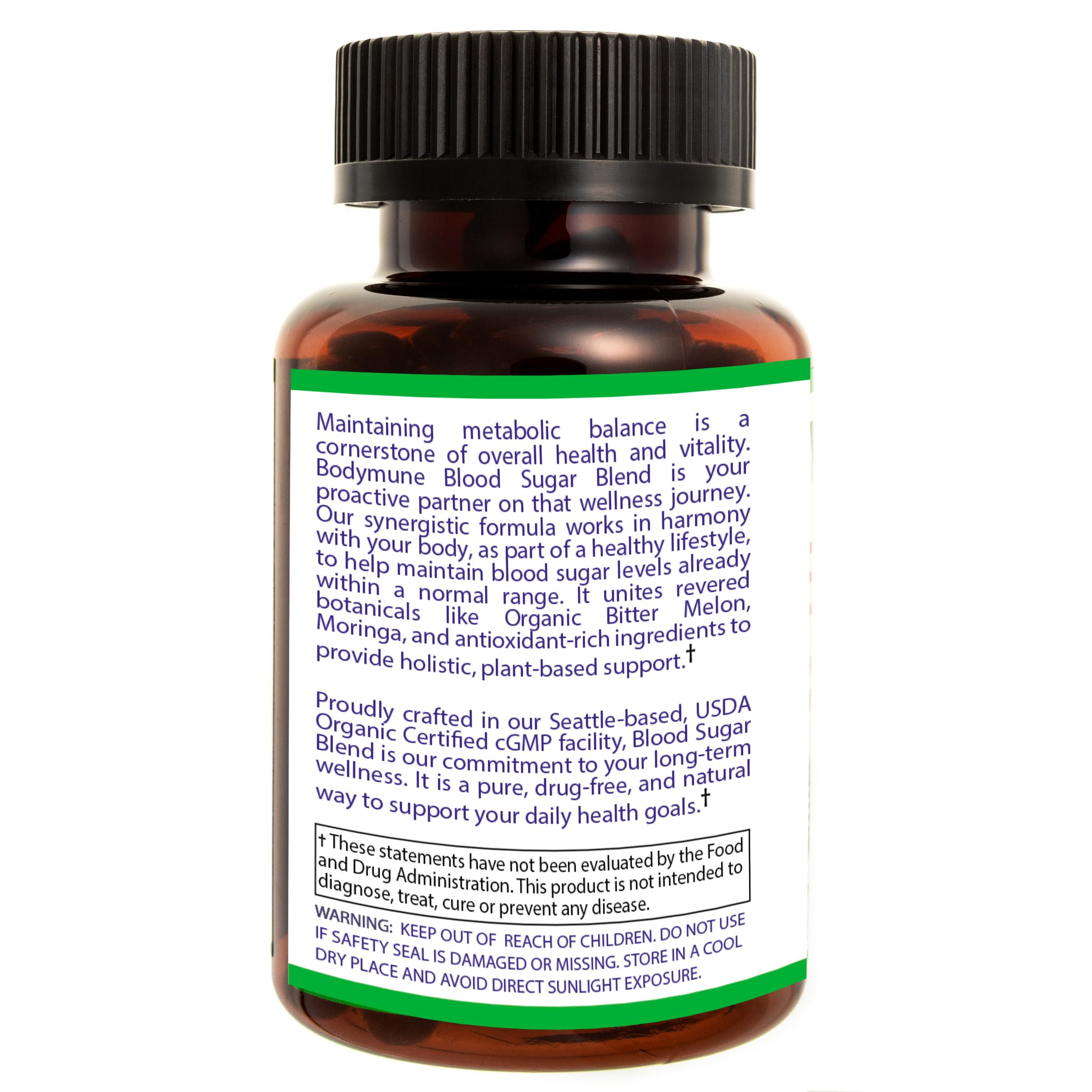 Bodymune USDA Organic Blood Sugar Blend | Supports Healthy Metabolism* | with Bitter Melon, Moringa, Aloe Vera, Nopal, Papaya Extracts & More | 60-Day Supply | Vegan & Non-GMO | USA-Made Bodymune Au supplements