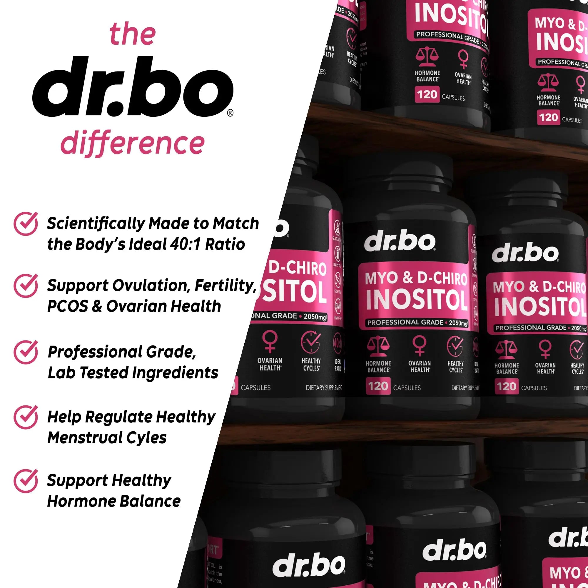 Myo-Inositol & D-Chiro Inositol Supplement Capsules - 40:1 Ratio Hormone Balance DR. BO Au supplements