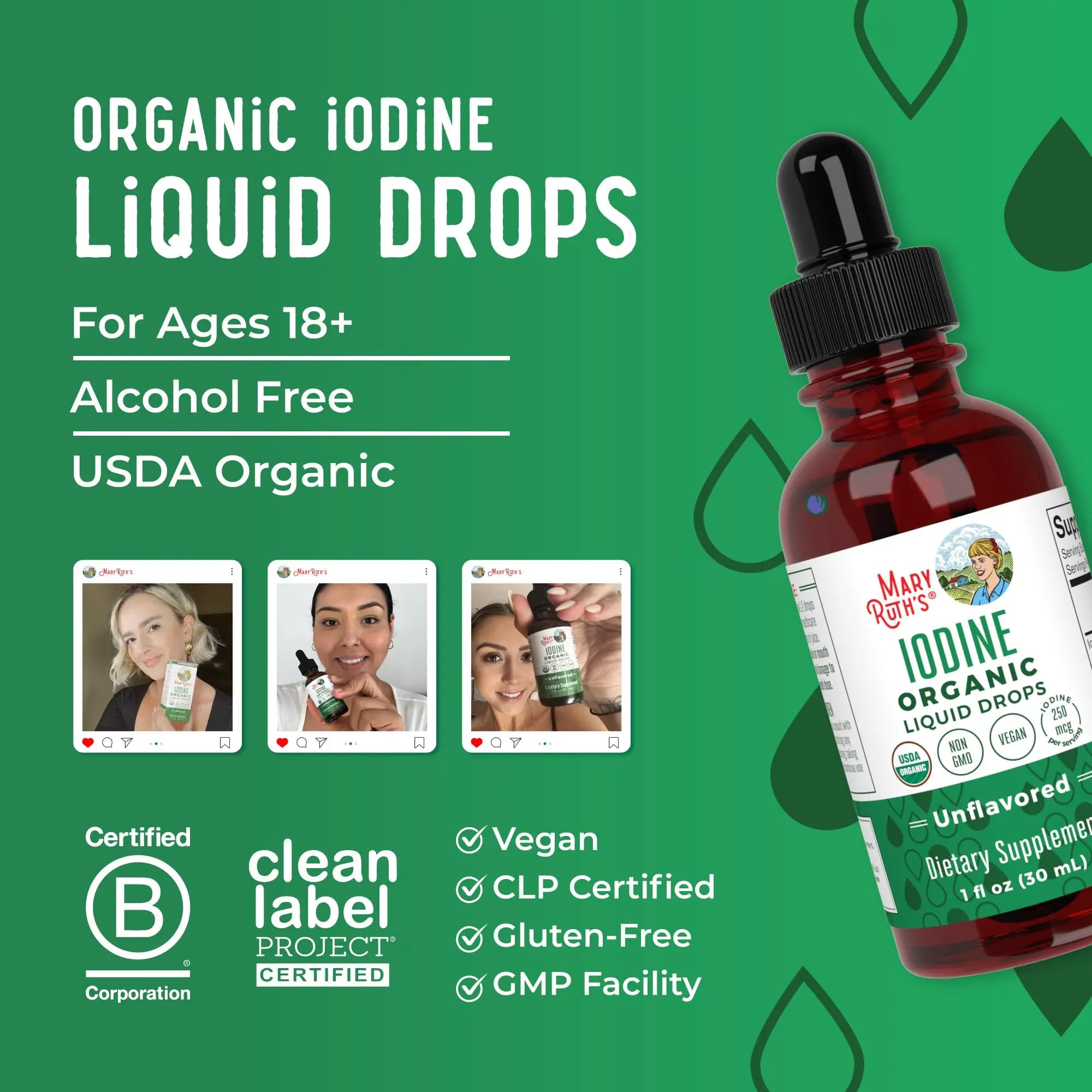 MaryRuth Organics Iodine Liquid Drops | Potassium Iodide | 1 Year Supply | 450 Servings | Thyroid Health | USDA Organic| MARYRUTH'S Au supplements