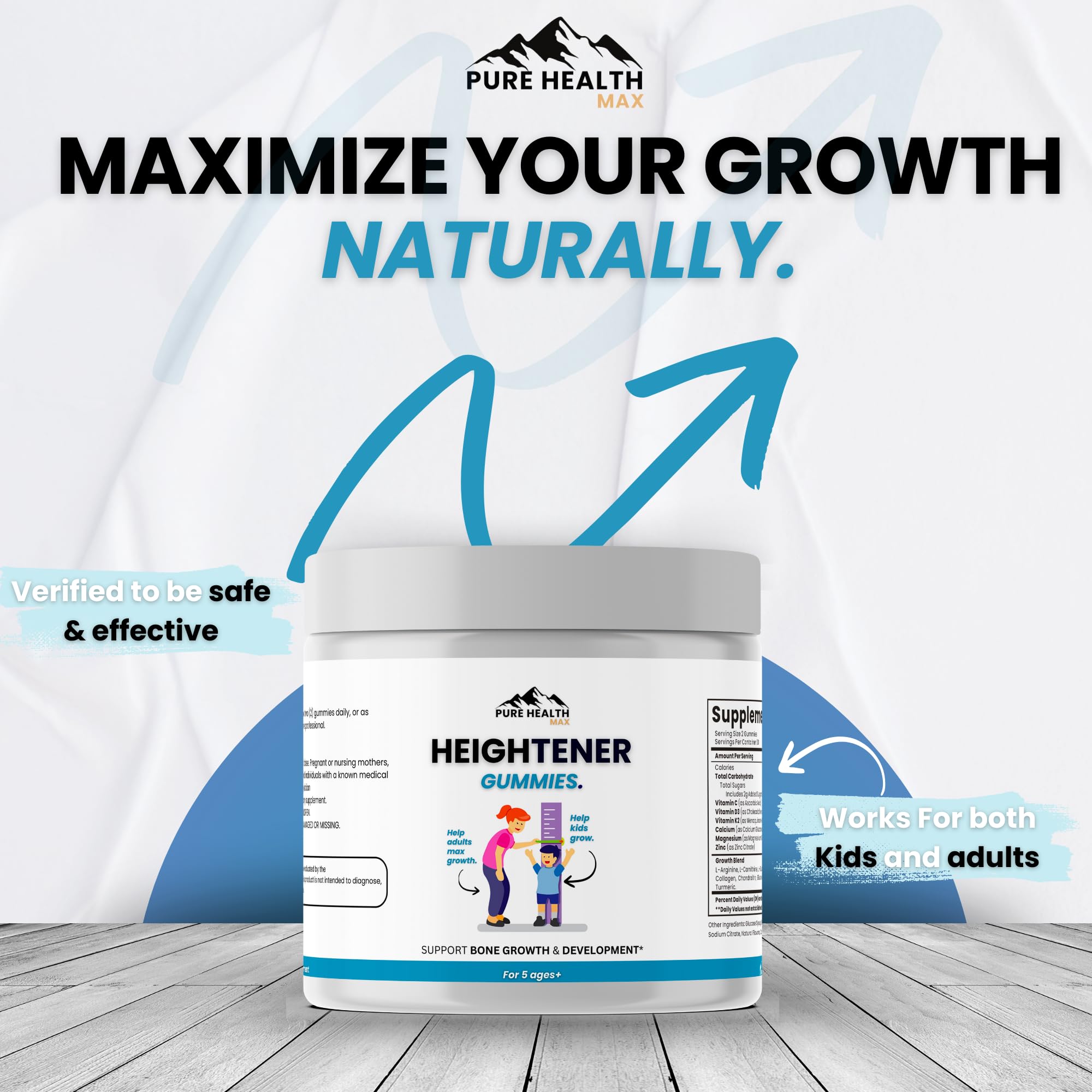 Heightener Gummies - Natural Height Growth Supplement for Kids, Teens and Adults to Increase Bone Strength and Grow Tall | Height Maximizer Pills with L-Arginine, Calcium & Zinc | 60 Gummy PURE HEALTH MAX Au supplements