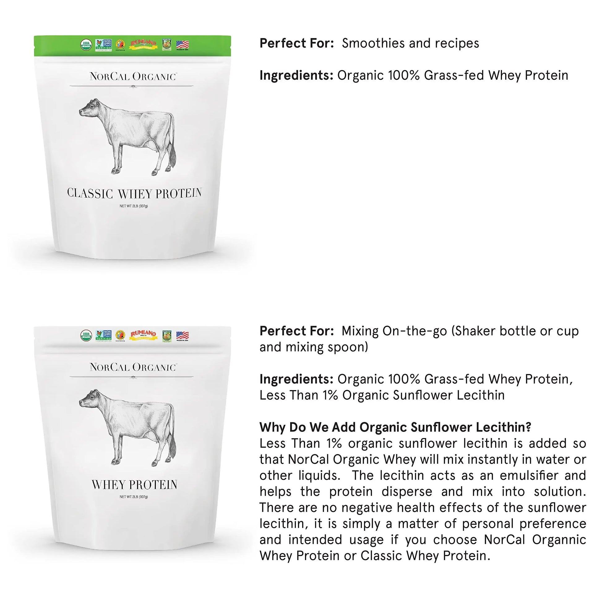 NorCal Organic Classic Whey Protein - 2lbs Bulk | 100% Grass-Fed & Finished NorCal Organic Au supplements