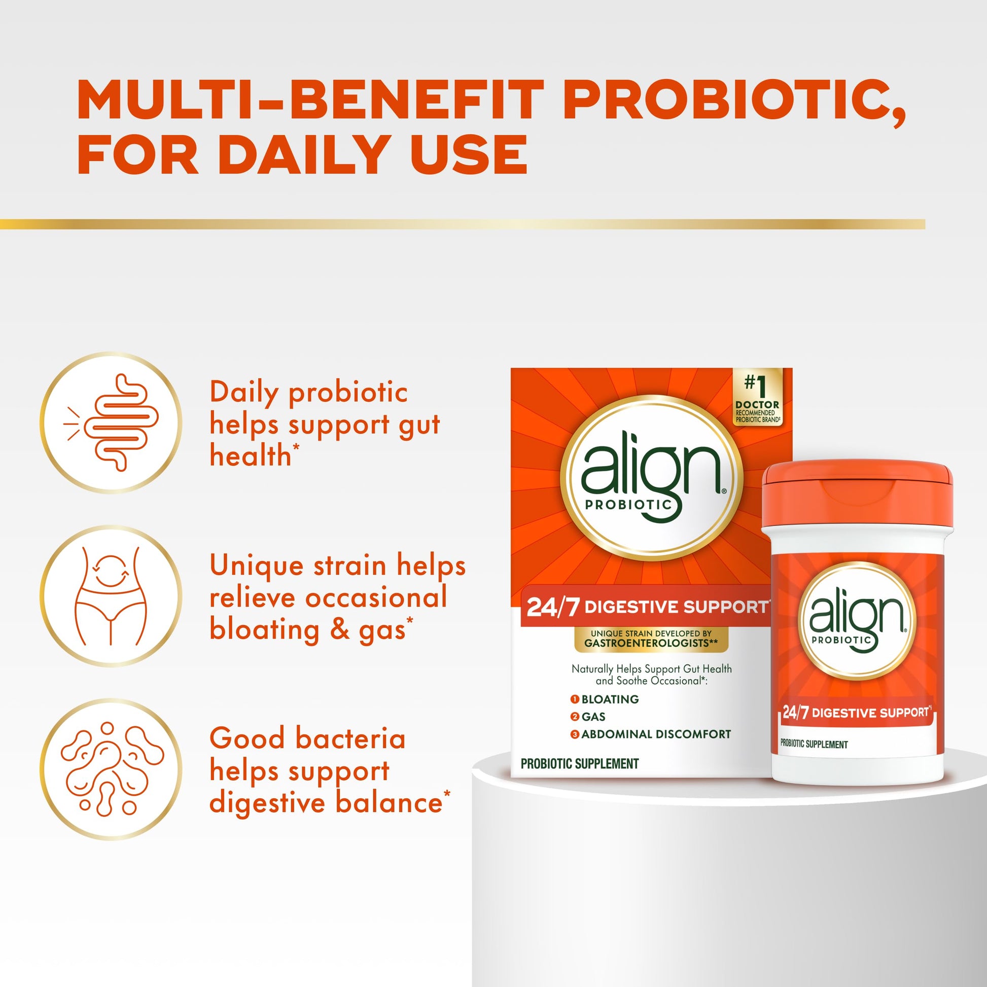 Align Probiotic, 24/7 Digestive Support*§, Probiotics for Women and Men, Probiotics for Digestive Health, Men and Womens Probiotic Capsules Help Relieve Occasional Bloating & Gas*, 14 Capsules Align Au supplements