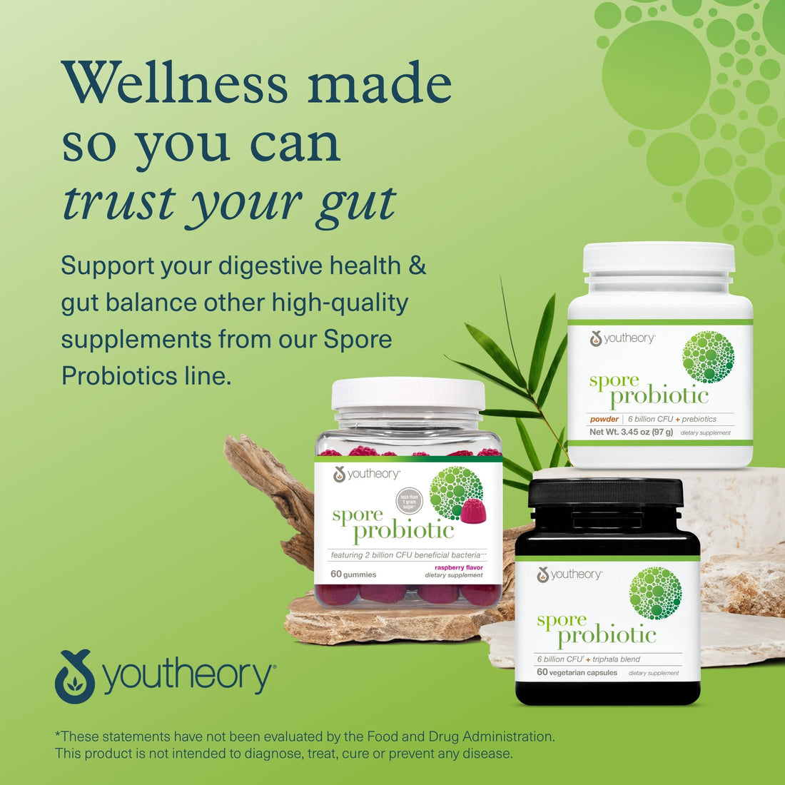 Youtheory Spore Probiotic - Helps Gut Health* - 6 Billion CFU with Prebiotics - Supports Regular Bowel Movement & Diarrhea Relief* - Shelf Stable - 60 Vegetarian Capsules (30-Day Supply) Youtheory Au supplements
