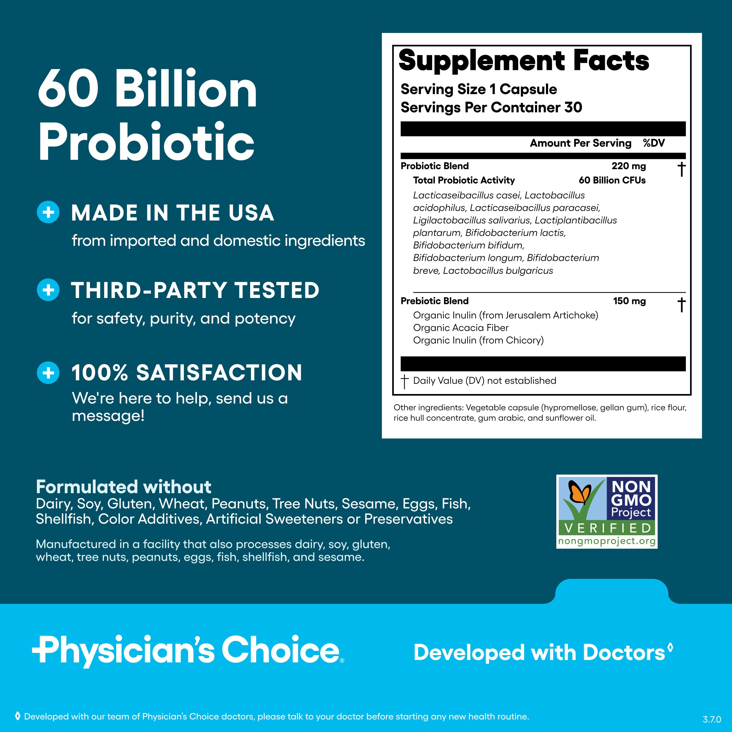 Physician's CHOICE Probiotics 60 Billion CFU - 10 Strains + Organic Prebiotics - Immune, Digestive & Gut Health - Supports Occasional Constipation, Diarrhea, Gas & Bloating - for Women & Men - 30ct Physician's CHOICE Au supplements