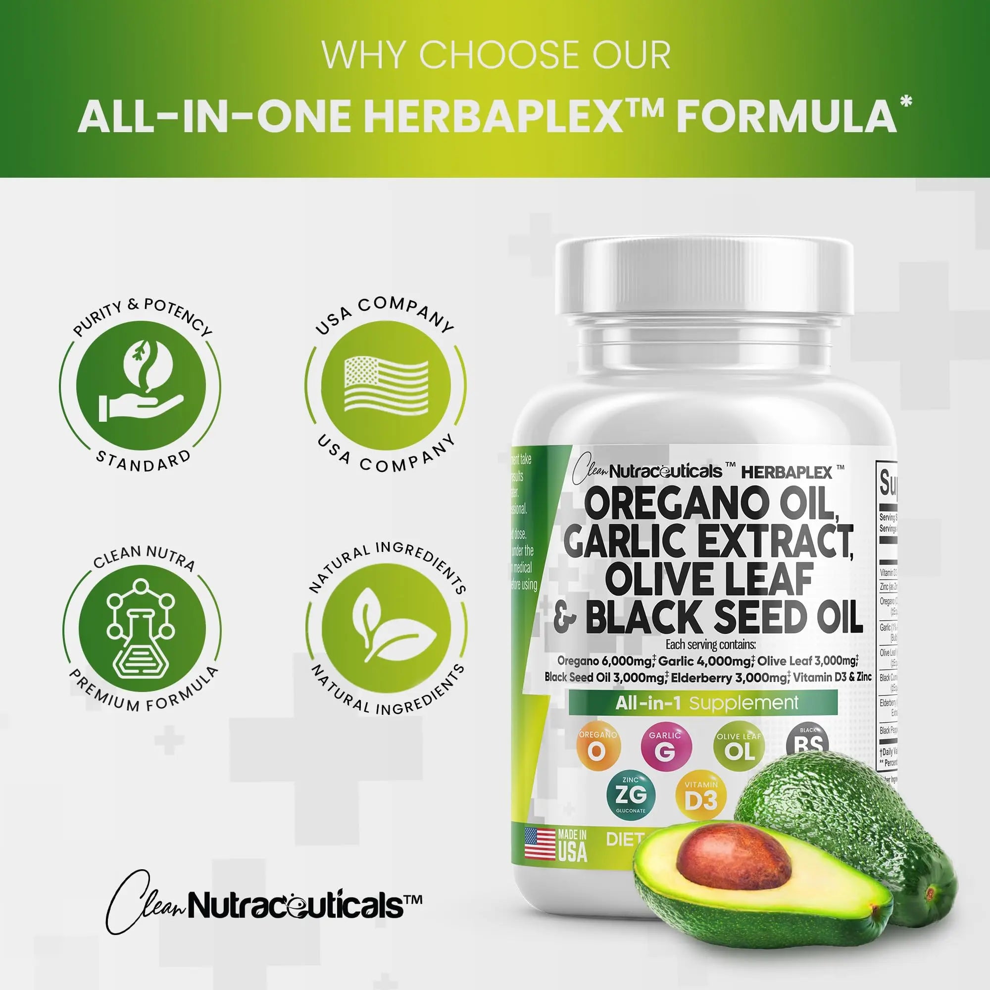Oregano Oil 6000mg Garlic Extract 4000mg Olive Leaf 3000mg Black Seed Clean Nutraceuticals Au supplements