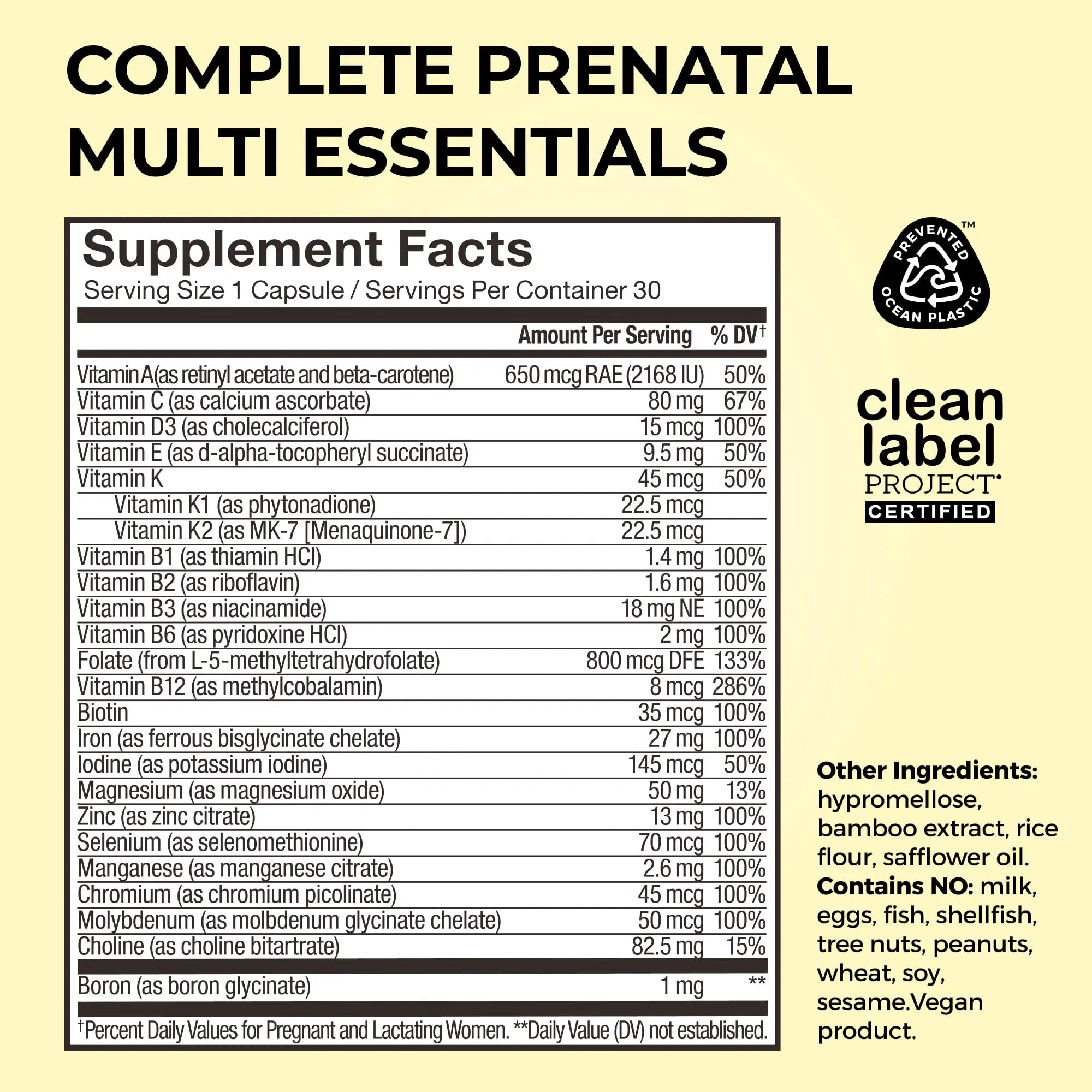 HUM Complete Prenatal Multivitamin for Women with Folate, DHA, and Choline, 23 Nutrients for Daily Support, Gluten Free, Non GMO Supplement for Pre, During, and Post Pregnancy, 30 Vegan Capsules HUM Au supplements