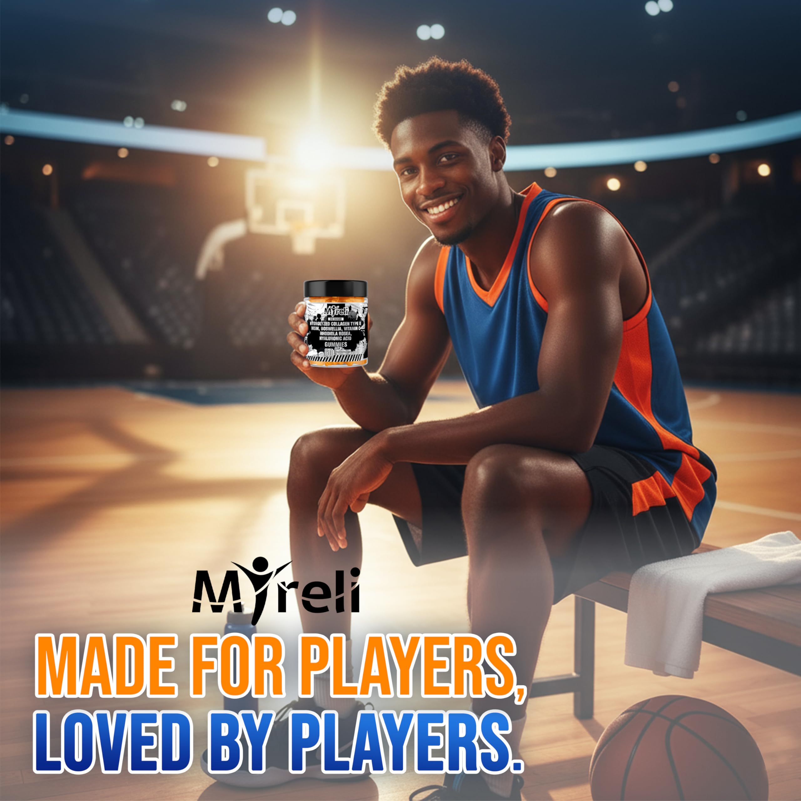 MYRELI Hydrolyzed Collagen Type II 500mg, MSM 700mg, Boswellia 200mg, Vitamin C 400mg, Rhodiola 100mg, Hyaluronic Acid 100mg, Joint Mobility, Flexibility, Basketball Athletes, Vegan, Non GMO, 60 Gummy MYRELI Au supplements