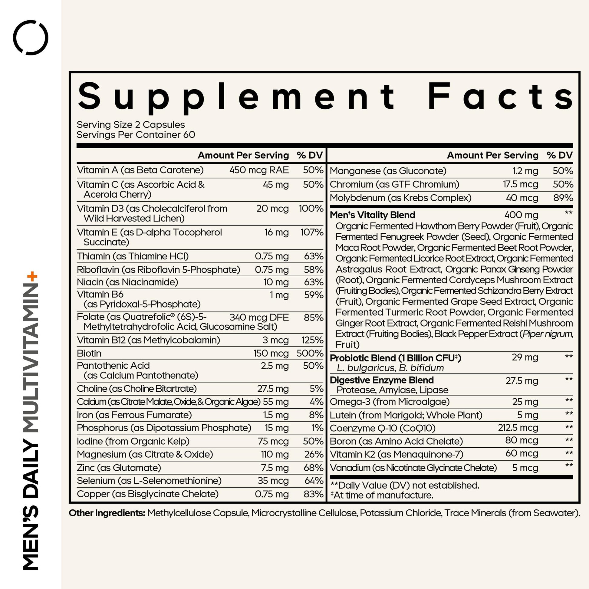 Codeage Men’s Daily Multivitamin – 25+ Essential Vitamins & Minerals, Organic Whole Foods, Probiotics, Omega-3, Zinc, Vitamins A, B, C, D, E & K – 120 Capsules Codeage Au supplements