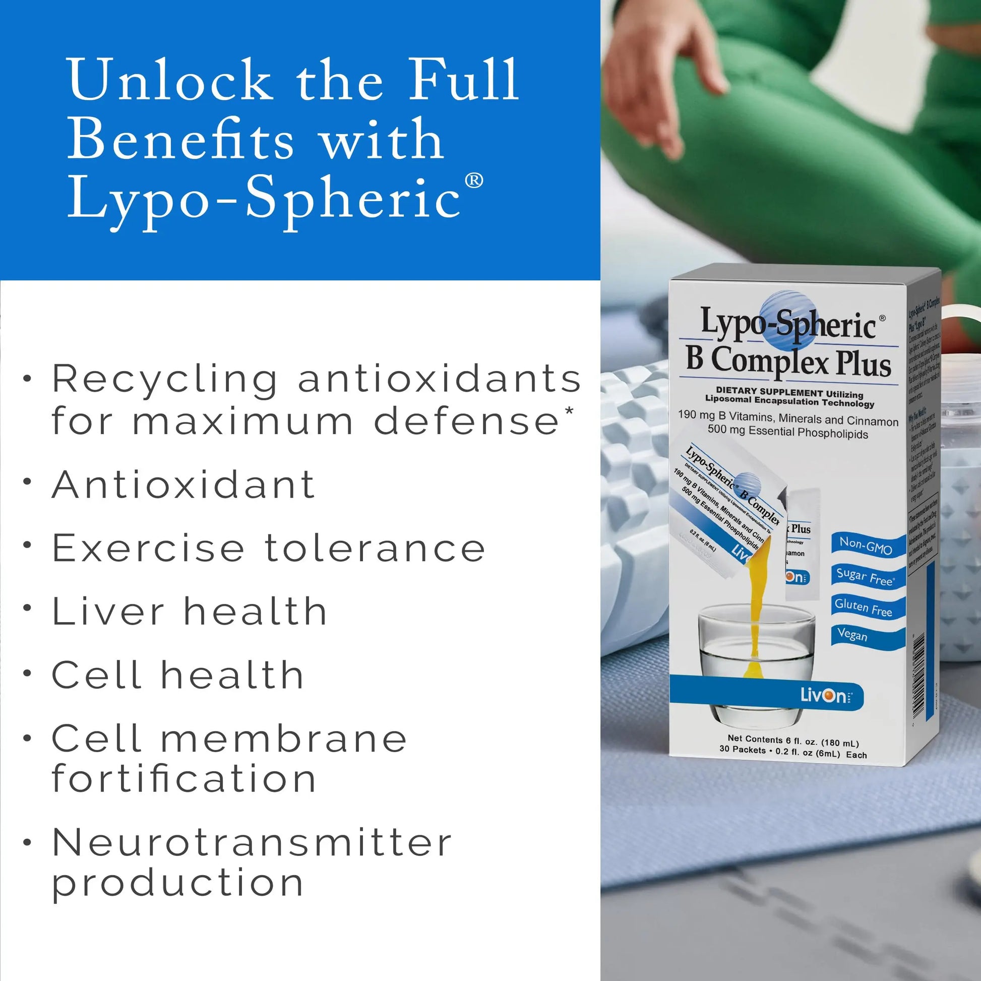 LivOn Laboratories Lypo–Spheric B Complex Plus – 30 Packets – 195 mg B Vitamins, Minerals & Cinnamon Per Packet – Liposome Encapsulated for Improved Absorption – 100% Non–GMO LivOn Laboratories Au supplements