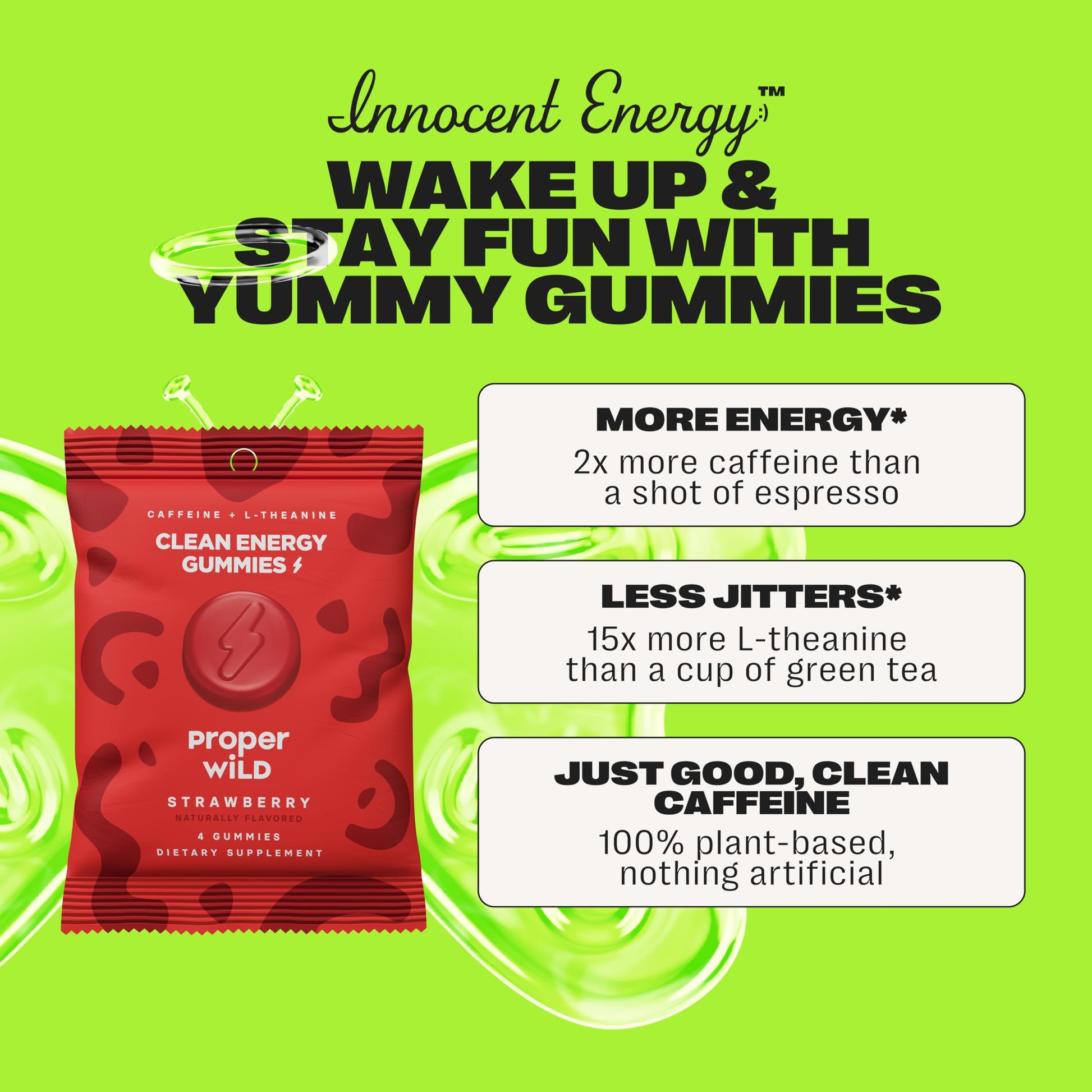 Proper Wild Energy Chews & Gummies for Focus & Clean Energy, Vegan with L-Theanine & Organic Caffeine, Plant-Based, Gluten-Free, Non-GMO, Strawberry (10-Pack) Proper Wild Au supplements