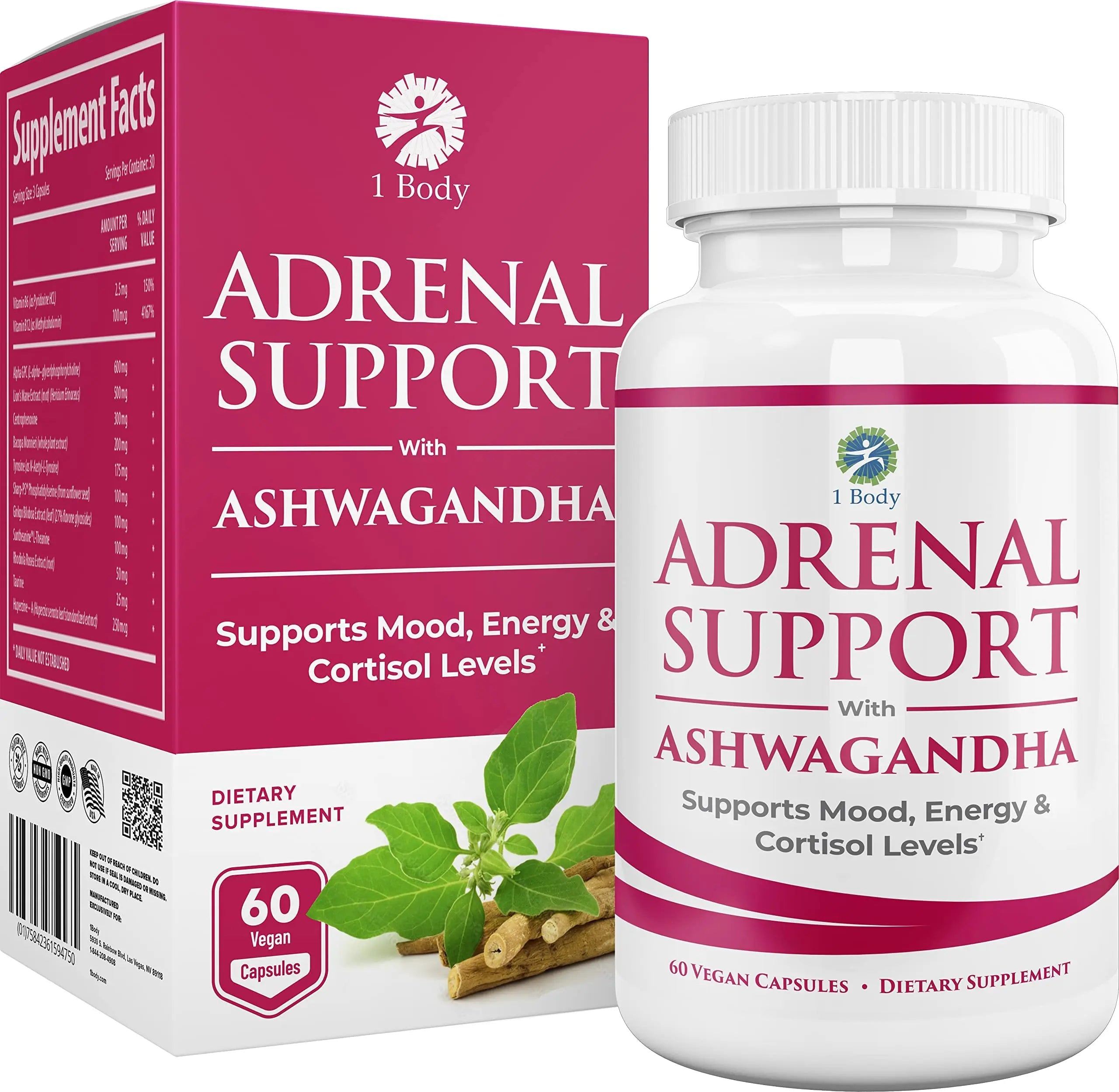 1 Body Adaptogen Complex Supplement with Ashwagandha - 60 Vegan Cap 1 Body Au supplements