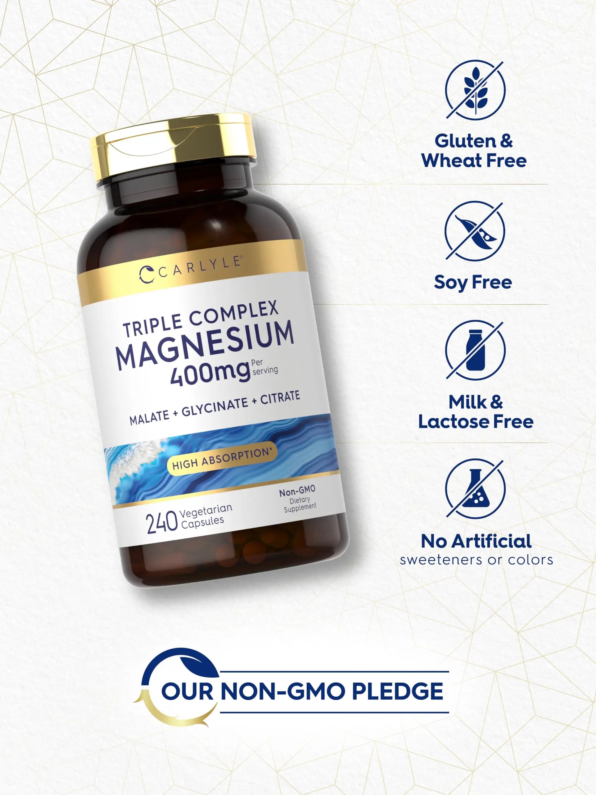 Carlyle Triple Magnesium Complex | 400 mg | 240 Capsules | Magnesium Malate, Glycinate & Citrate | Vegetarian, Non-GMO, and Gluten Free Supplement Carlyle Au supplements