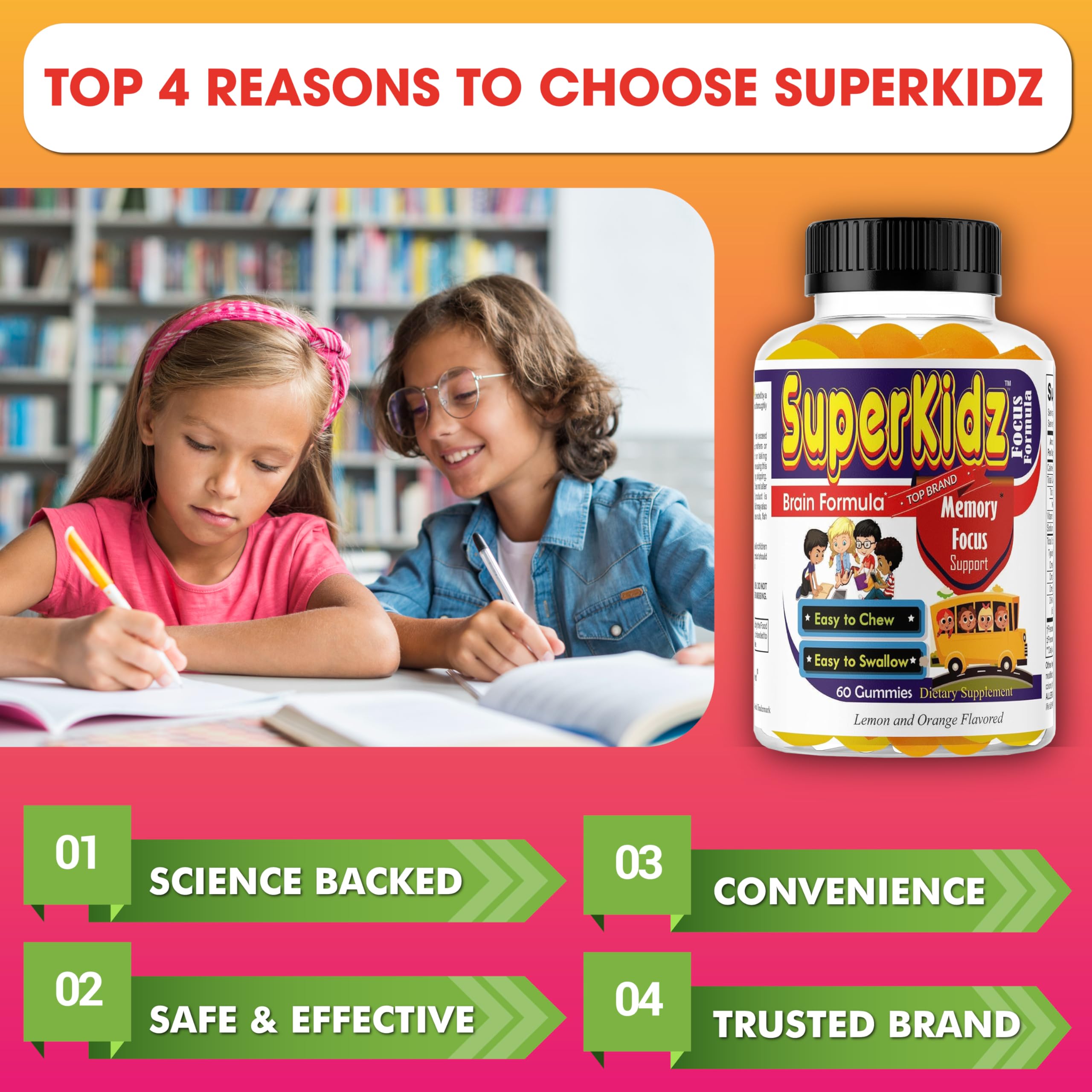 Superkids Focus Gummies for Kids, Omega 3 Gummy Kids Focus and Attention Supplements, Teen Brain Focus Vitamins, Non-GMO Gummy Vitamins, Tasty Lemon & Orange, 60 Count Celebrity LifeStyle Product Au supplements