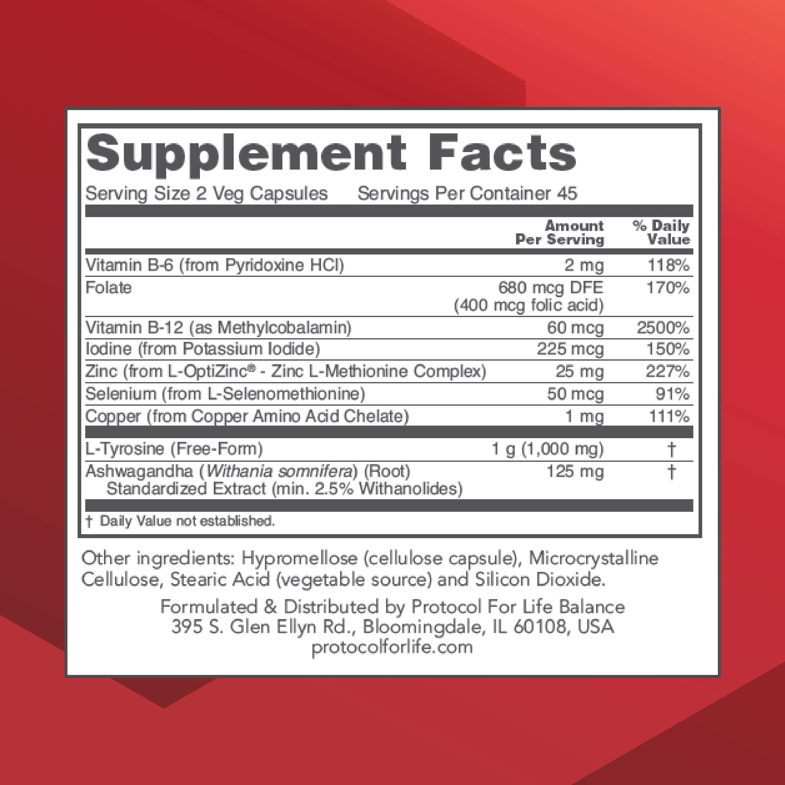 PROTOCOL FOR LIFE BALANCE Ortho Thyroid - Supports Healthy Thyroid Function* - with Ashwagandha, Zinc & Selenium - Non-GMO & Kosher - 90 Veg Capsules PROTOCOL FOR LIFE BALANCE Au supplements