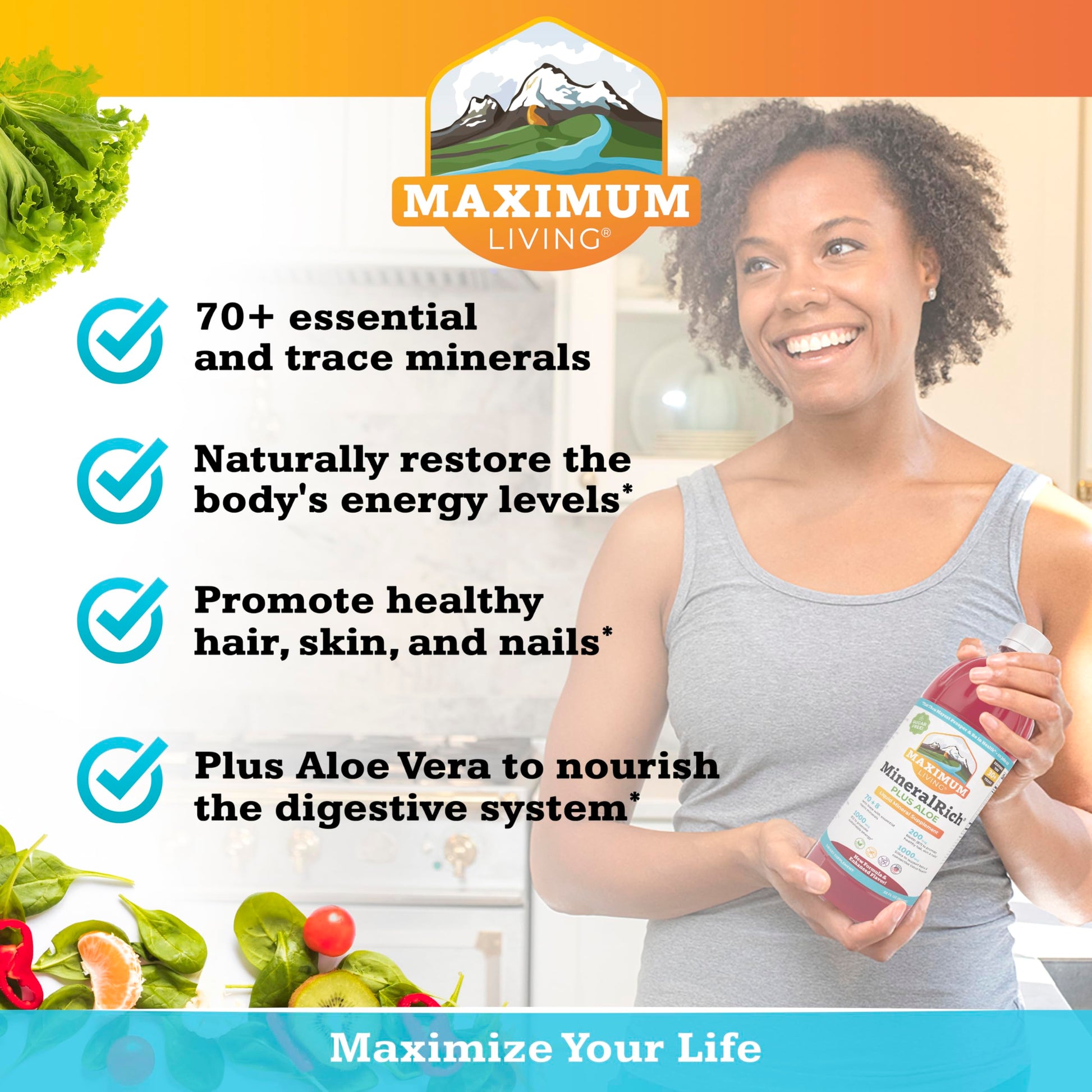 Maximum Living MineralRich Minerals Supplement with Aloe - Liquid Blend of Vitamins and Trace Minerals - 32 oz Maximum Living Au supplements
