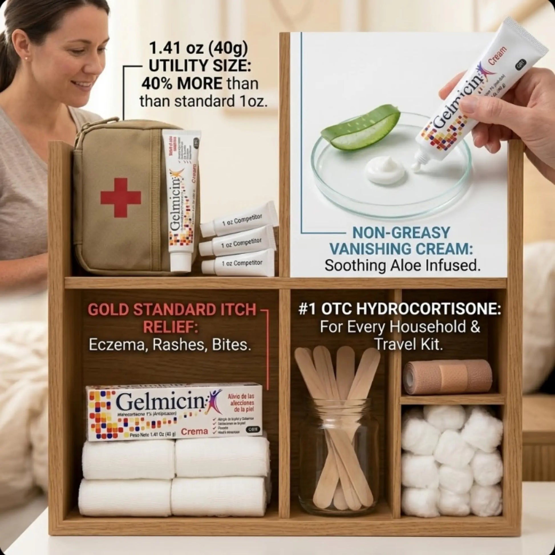 Gelmicin Cream 40g Skin Allergies, Skin Itch, Skin Rashes, Poison Ivy Relief- Contains 1.41 oz Gelmicin Au supplements