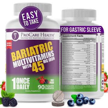 Procare Health Bariatric Multivitamin with Iron 45mg Chewable (90 Tablets) - Fruit Punch Flavor Bariatric Multivitamin Chewable Pills for Gastric Bypass ProCare Health Au supplements