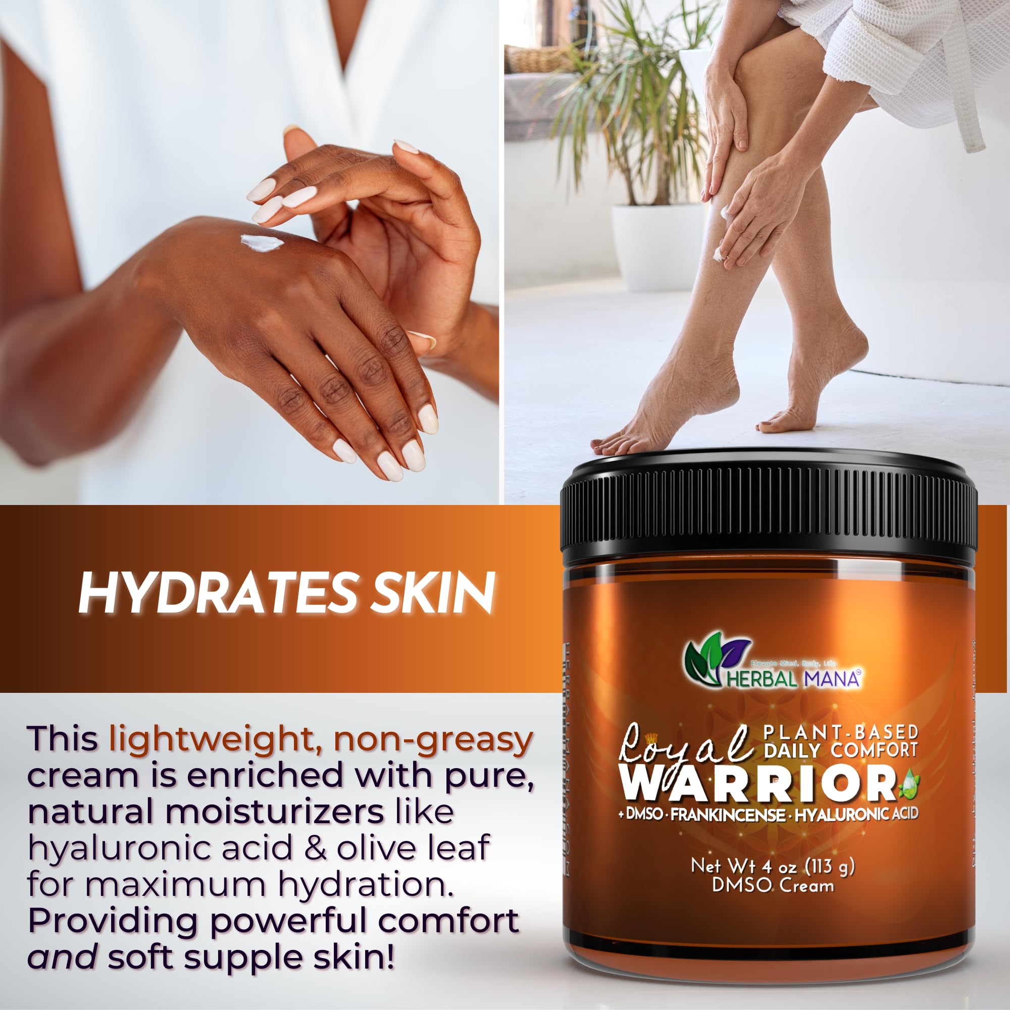 Herbal Mana Frankincense DMSO Body Cream with Magnesium & Hyaluronic Acid | Royal Warrior Herbal Mana Au supplements