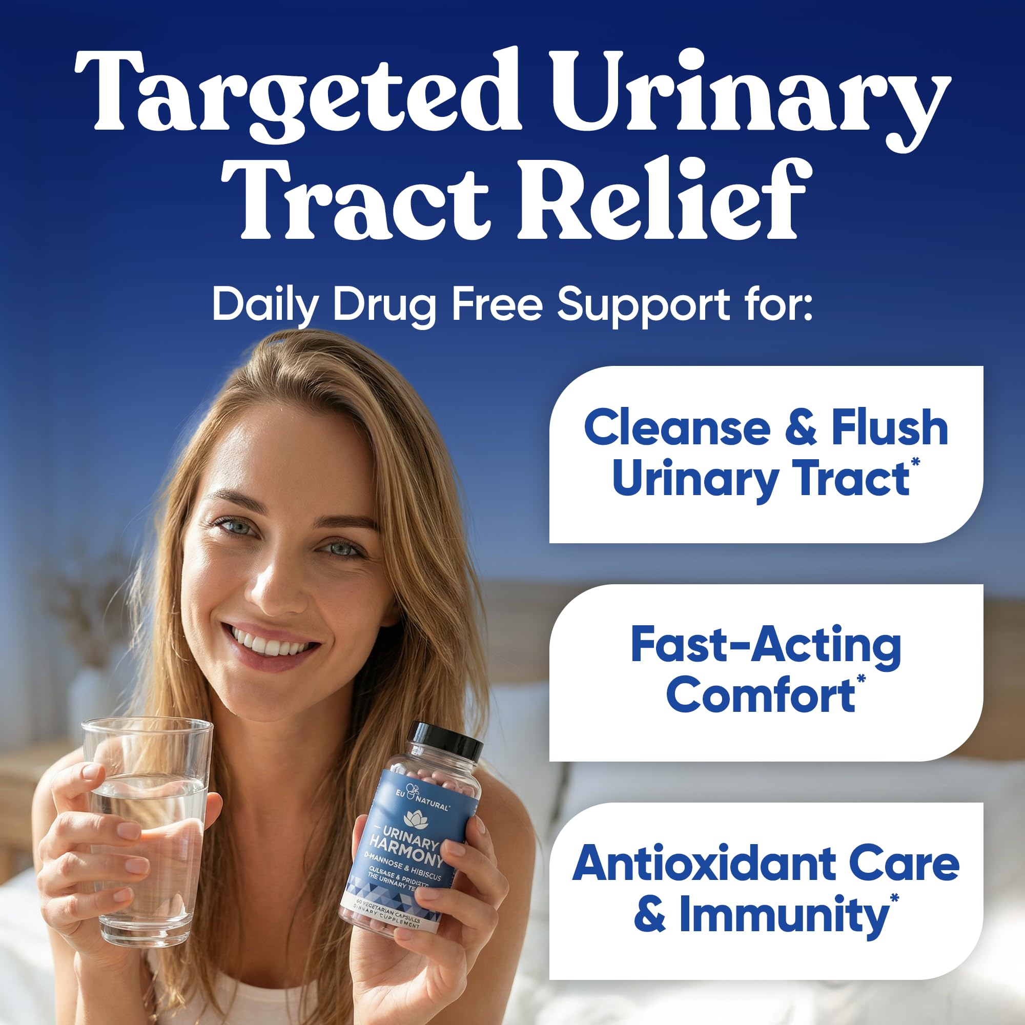 Eu Natural Urinary Harmony D-Mannose Supplement - Urinary Tract Health for Women - Fast-Acting Urinary Cleanse & Flush with Clinical-Strength D-Mannose & Hibiscus - 180 Capsules Eu Natural Au supplements