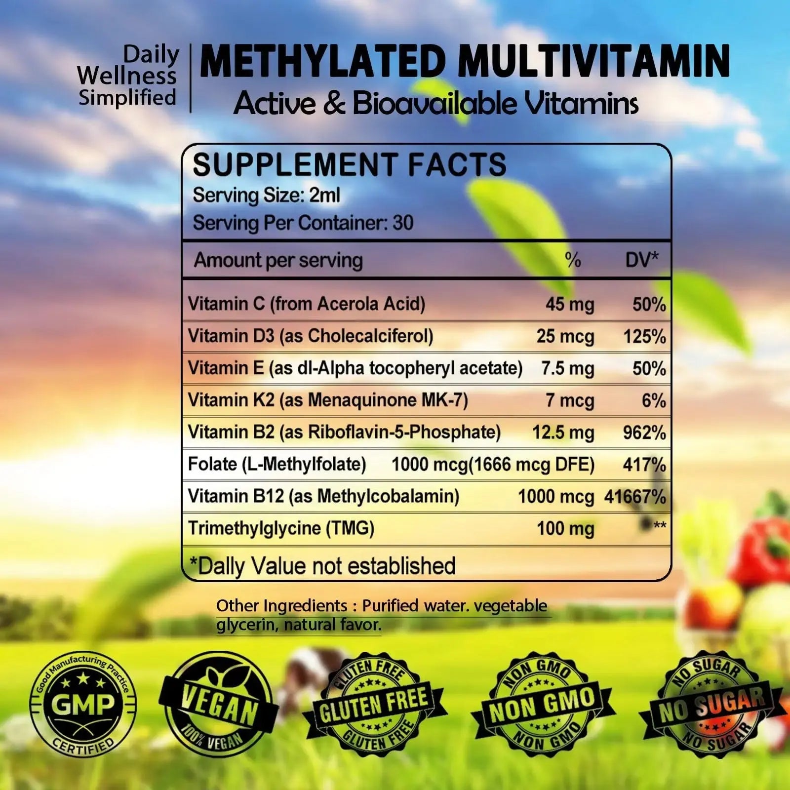 Multivitamin for Women & Men, Methylated Multivitamins & Multiminerals liquid Drops with Methylfolate B12 B2 Vitamin C E D3 K2 GLOVVUUP Au supplements
