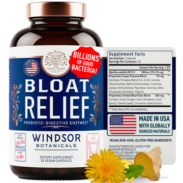 Bloat Relief Probiotic and Digestive Enzymes - Anti Bloating Turmeric, Fennel, Bromelain IBS Supplement - Detox Debloat Capsules Gas - Bloating Relief for Women and Men - 30 Gut Health Pills WINDSOR BOTANICALS Au supplements