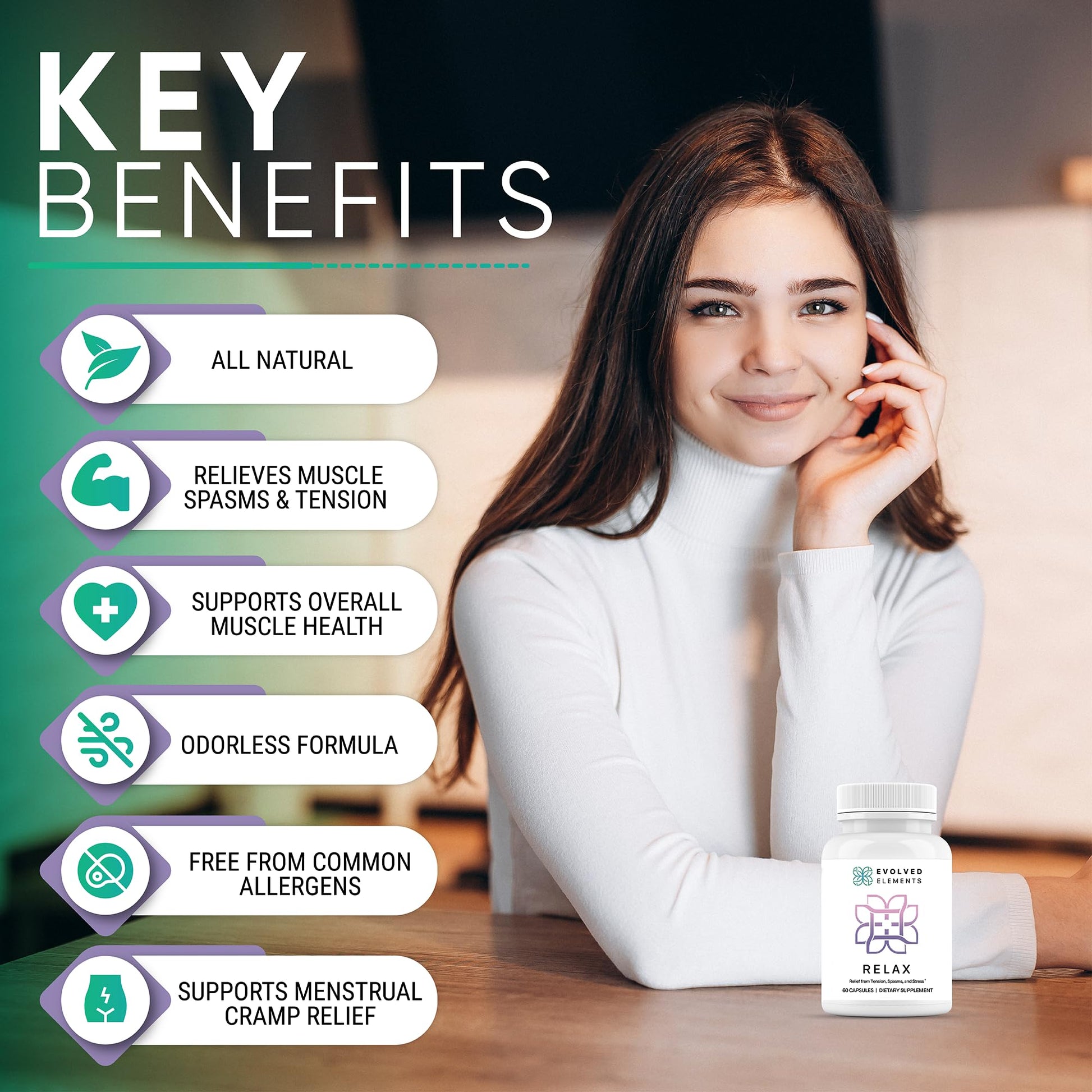Evolved Elements All-Natural Muscle Relaxer | 60 Capsules | Spasm Relief with Magnesium, Passion Flower, and Valerian Root | Relieves Muscle Spasms, Tension, and Promotes Calmness Evolved Elements Au supplements