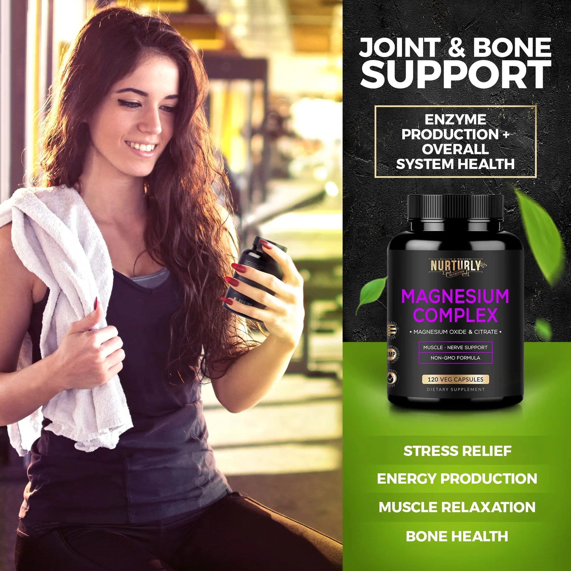 Magnesium Citrate & Oxide 500mg Complex Supplement - High Absorption Maximum Strength - Helps Support Bone Density and Strength, Muscles, Energy and Sleep - 120 Vegan Capsules NURTURLY Au supplements