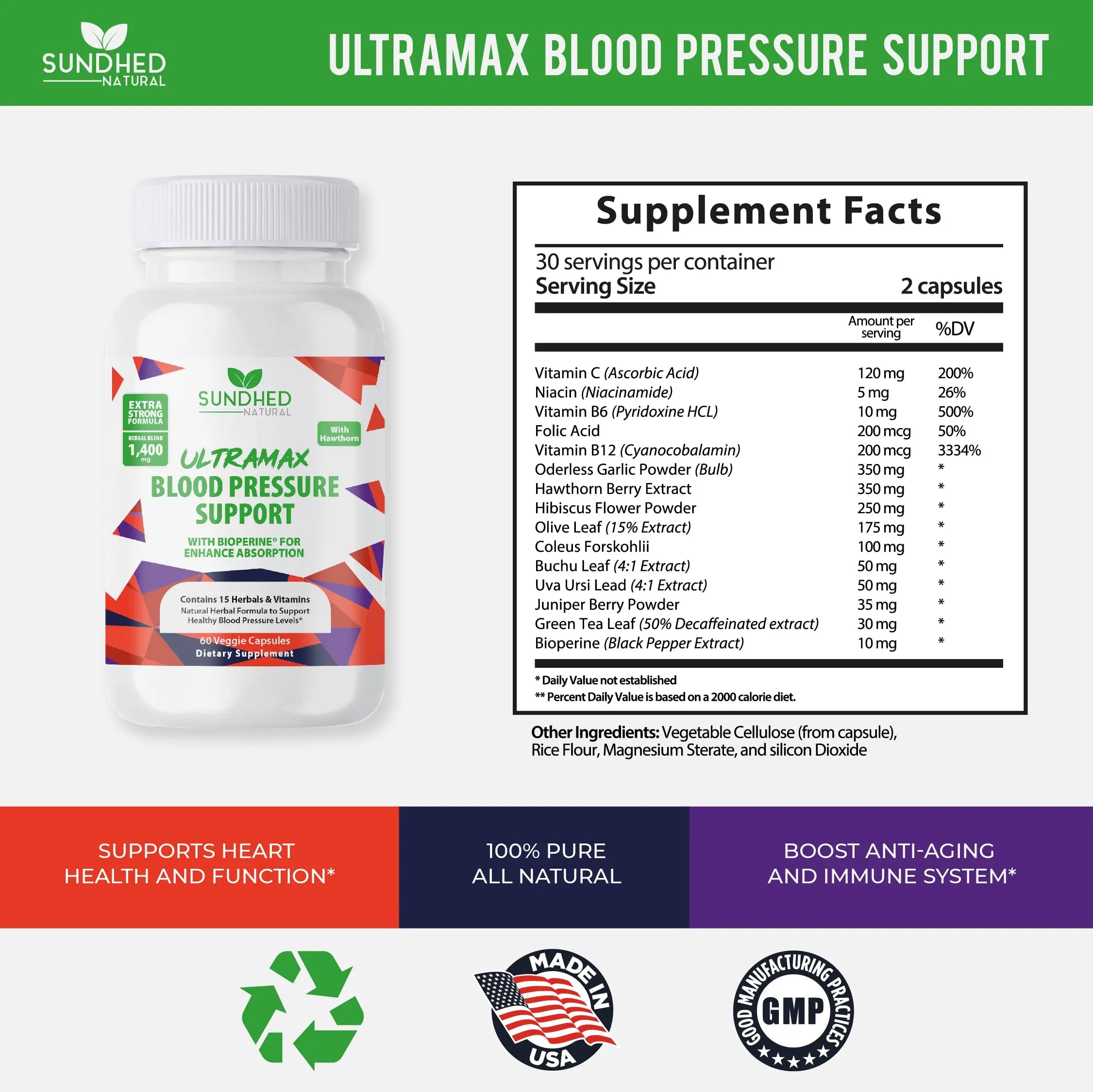 Sundhed Natrual UltraMax Blood Pressure with Bioperine for Enhanced Absorption Sundhed Natural Au supplements