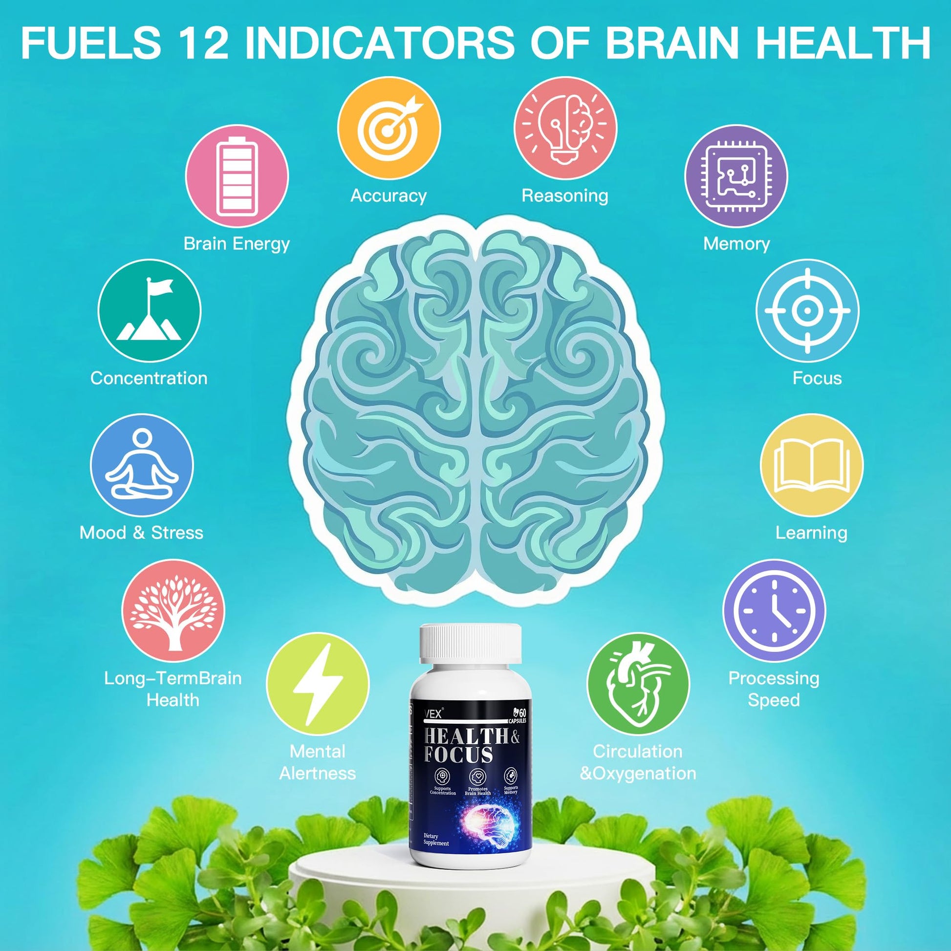 VEX Supplement – Memory & Clarity Support with Folic Acid, Vitamin B, Acetylcysteine, Bacopa Monnieri, Lion’s Mane, Ginkgo Biloba & Black Pepper – Cognitive, 60 Capsules VEX Au supplements