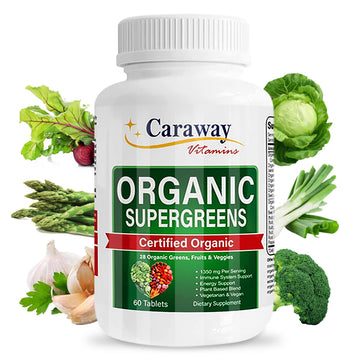 Organic Superfoods Vitamins Super Greens Complex by Caraway Vitamins 1,350 mg per Serving 28 Fruits Vegetables Greens 60 Count Tablets Non-GMO Natural for Men & Women Caraway Vitamins Au supplements