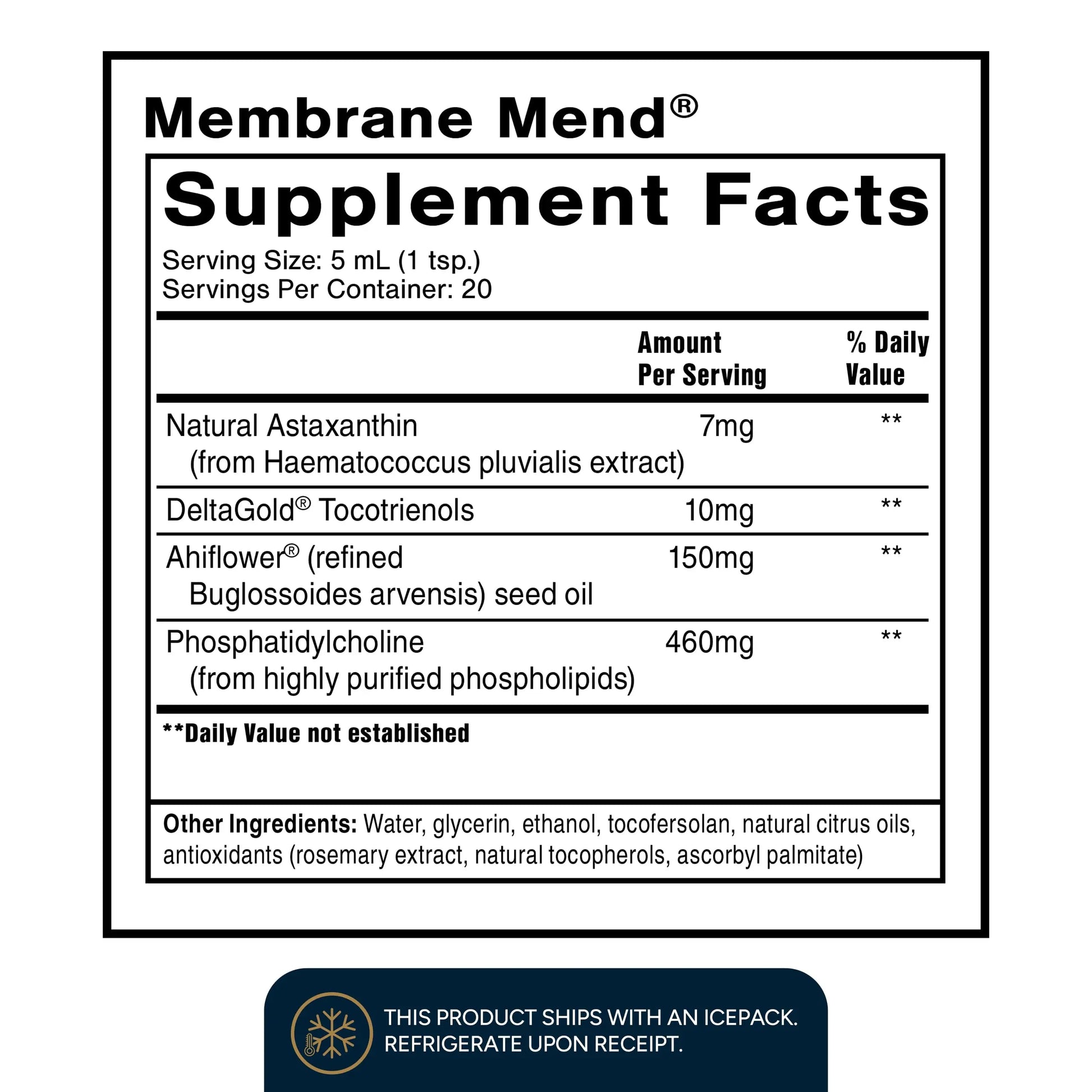 Quicksilver Scientific Membrane Mend - Brain, Cellular & Healthy Aging Support with Phosphatidyl Choline (PC), Vitamin E Tocotrienols, Ahiflower Oil & Astaxanthin Supplements (3.38oz / 100ml) Quicksilver Scientific Au supplements