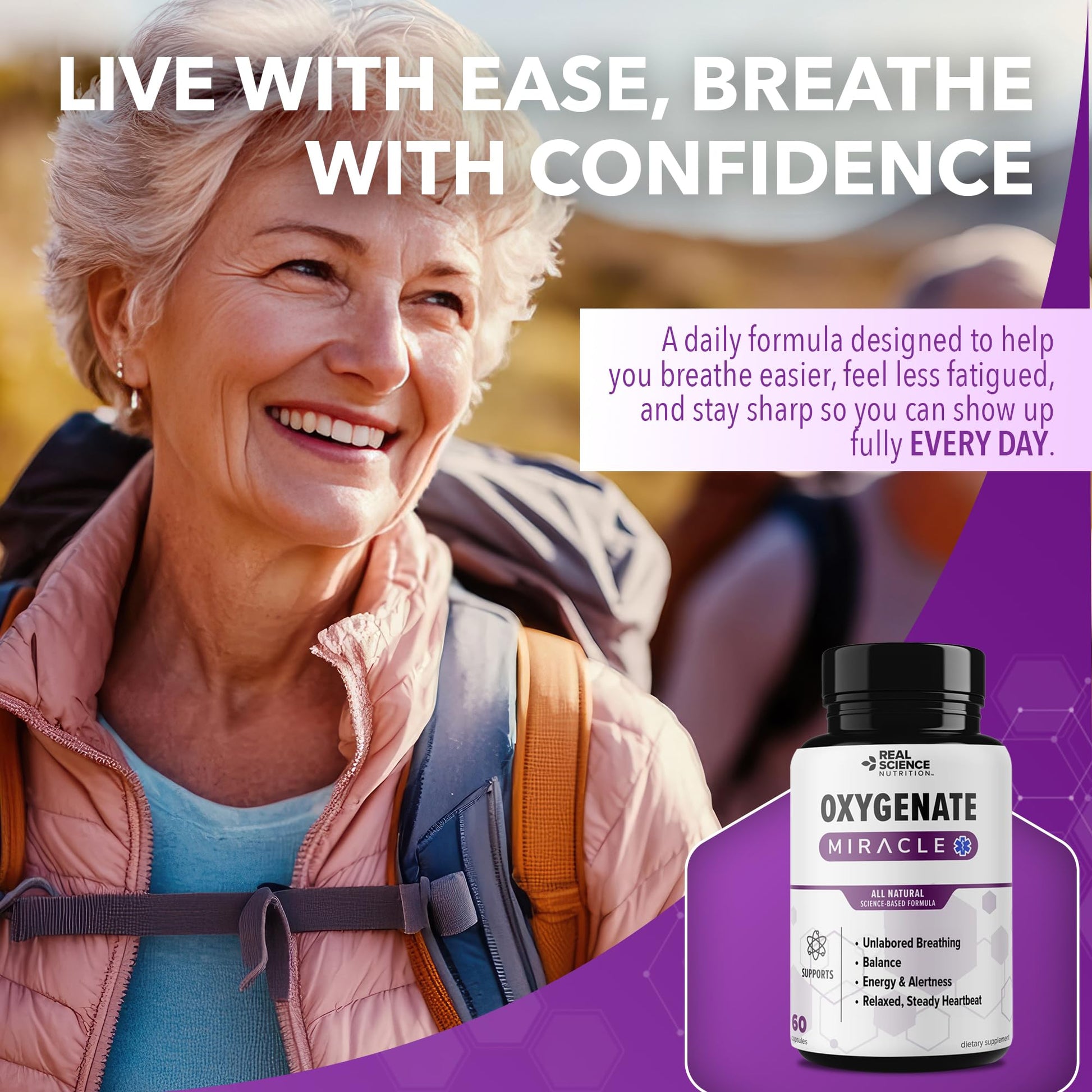 Real Science Oxygenate Miracle – Daily Lung & Circulation Support Supplement for Breathing Comfort and Energy – Supports Respiratory Function and Overall Wellness, 60 Caps Real Science Nutrition Au supplements