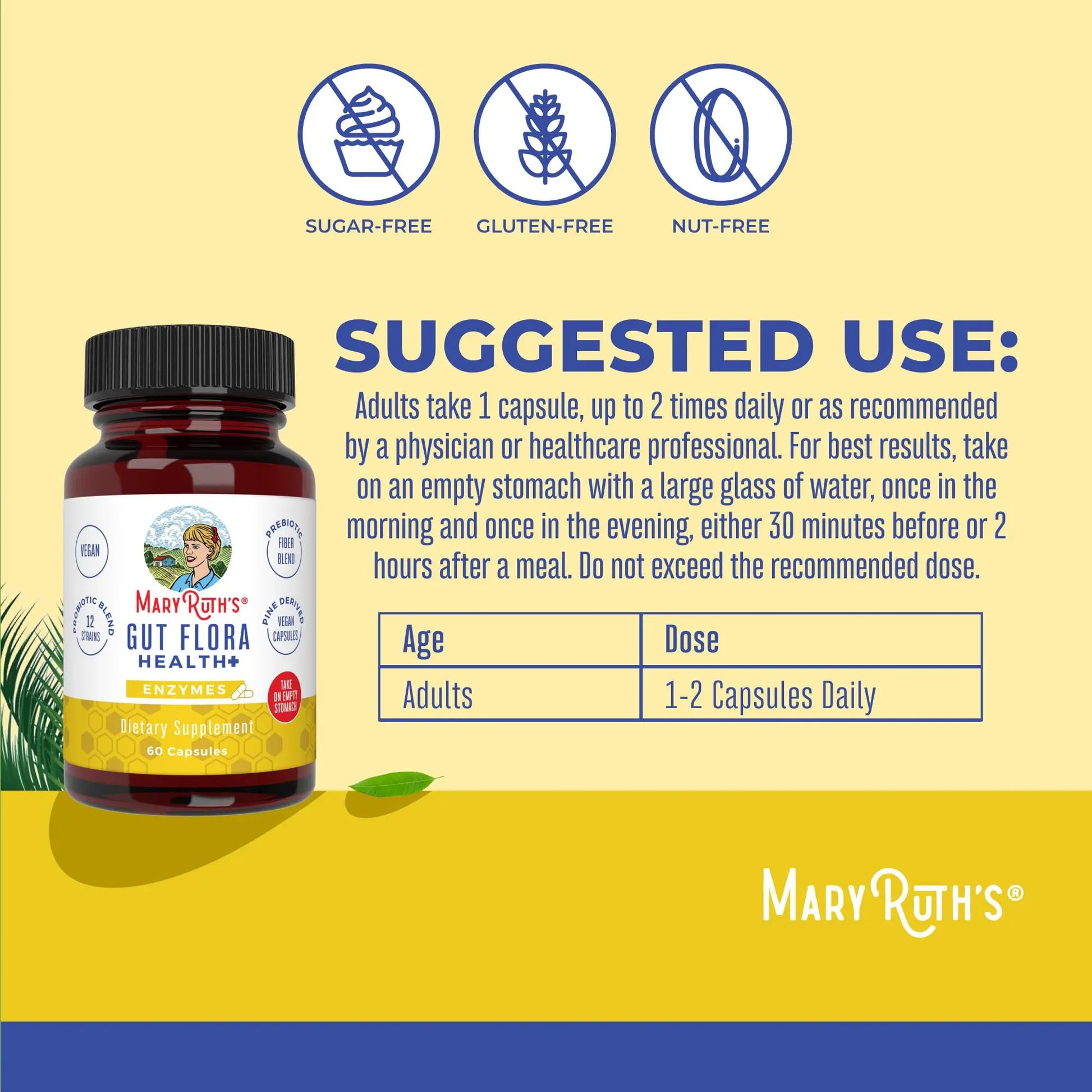 MaryRuth Organics Gut Flora Health+ Enzymes | Up to 2 Month Supply | Prebiotic Probiotic Digestive Enzymes Blend for Healthy Gut Biome & Digestive Support | Gastrointestinal Health | 60 Capsules MARYRUTH'S Au supplements