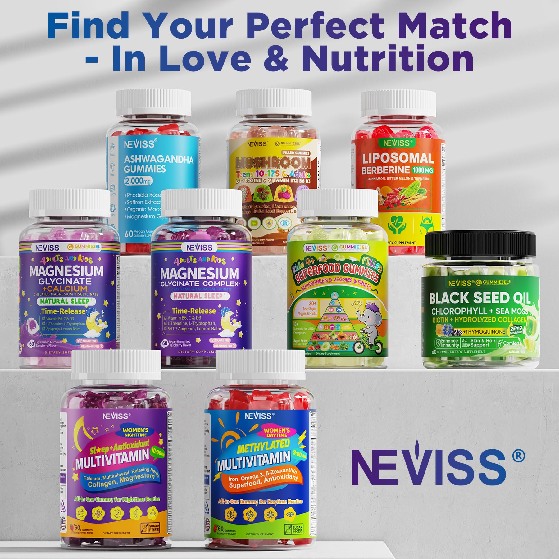 Magnesium Glycinate Gummies for Adults & Kids 4+, Sugar Free Magnesium Bisglycinate Supplement 400/200mg with B6D3, 5HTP, L-Theanine for Sleep & Relaxation, Brain, Muscle, Melatonin Free Gummies,2Pack NEVISS Au supplements