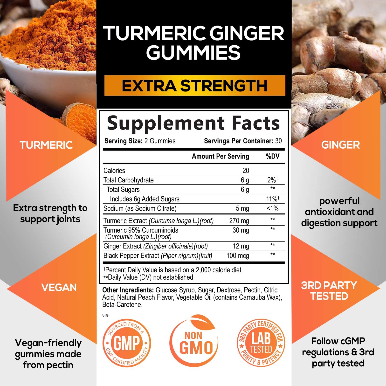 Turmeric Ginger Gummies - Vegan Turmeric Curcumin Gummy with 95% Curcuminoids Nature's Nutrition Au supplements