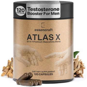 Essencraft Atlas X Testosterone Supplement for Men – 10-in-1 Natural Testosterone Booster & Muscle Booster w/Shilajit, Zinc, Tongkat Ali, & More (120 Capsules) Essencraft Au supplements