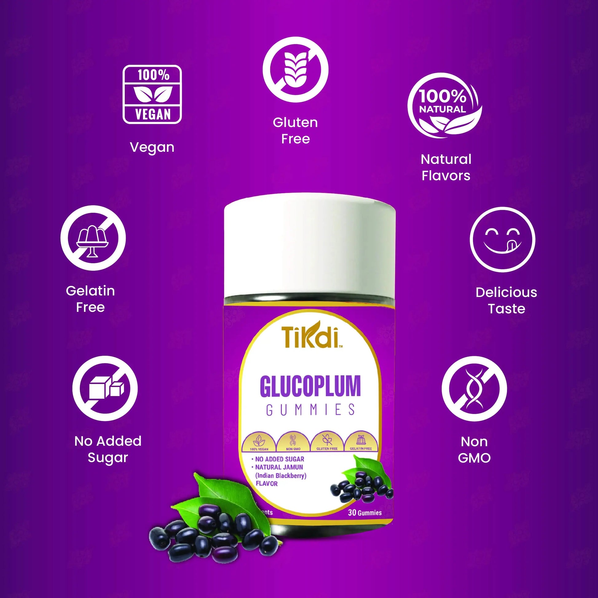 TIKDI GlucoPlum Gummy - 30 Count - Supports Healthy Blood Sugar Levels Already Within Normal Range. All Natural with Indian BlackBerry, Fenugreek, Cinnamon, Vegan, No Added Sugar TIKDI Au supplements