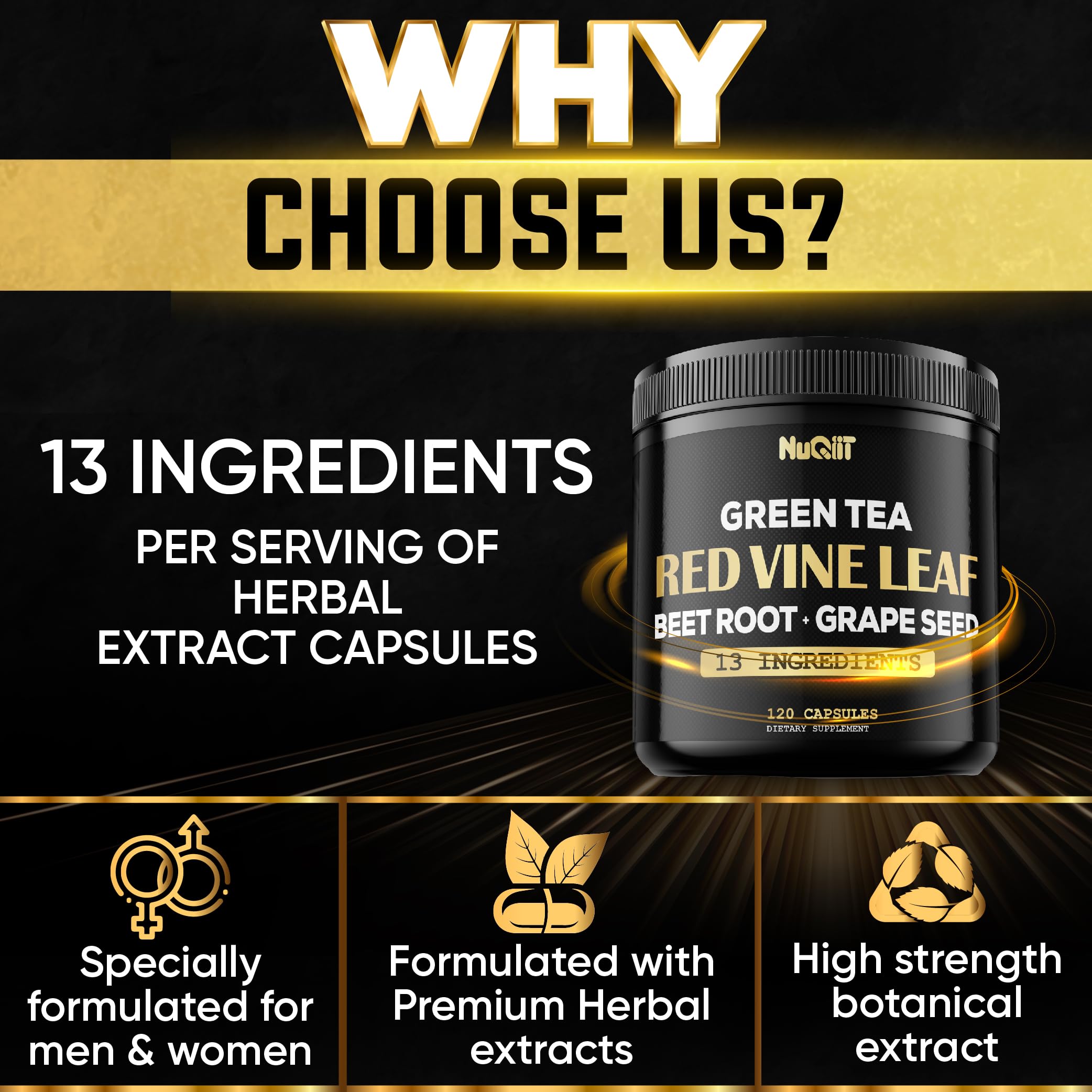 Red Vine Leaf Extract 15000mg Beet Root 3000mg Organic Green Tea 3000mg Supplement & More - Support Heart Health, Strength, Immune System & Body Management - 120 Vegan Capsules for 2-Month Supply NUQIIT Au supplements