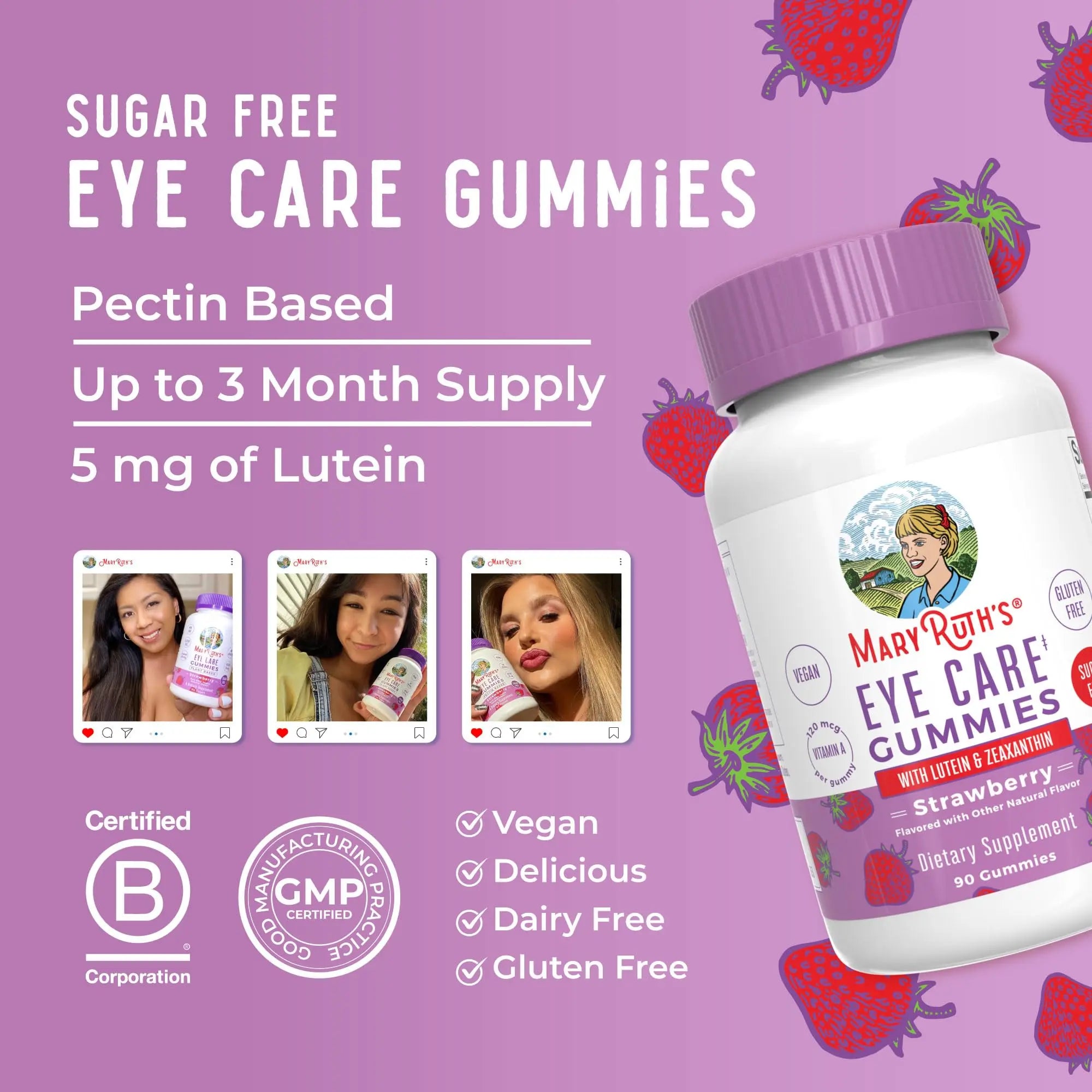 MaryRuth Organics Eye Care Gummies | Eye Health Vitamins for Adults and Kids | Lutein and Zeaxanthin Supplements | for Eyes | Vegan | Non-GMO | Gluten Free | 90 Count MARYRUTH'S Au supplements