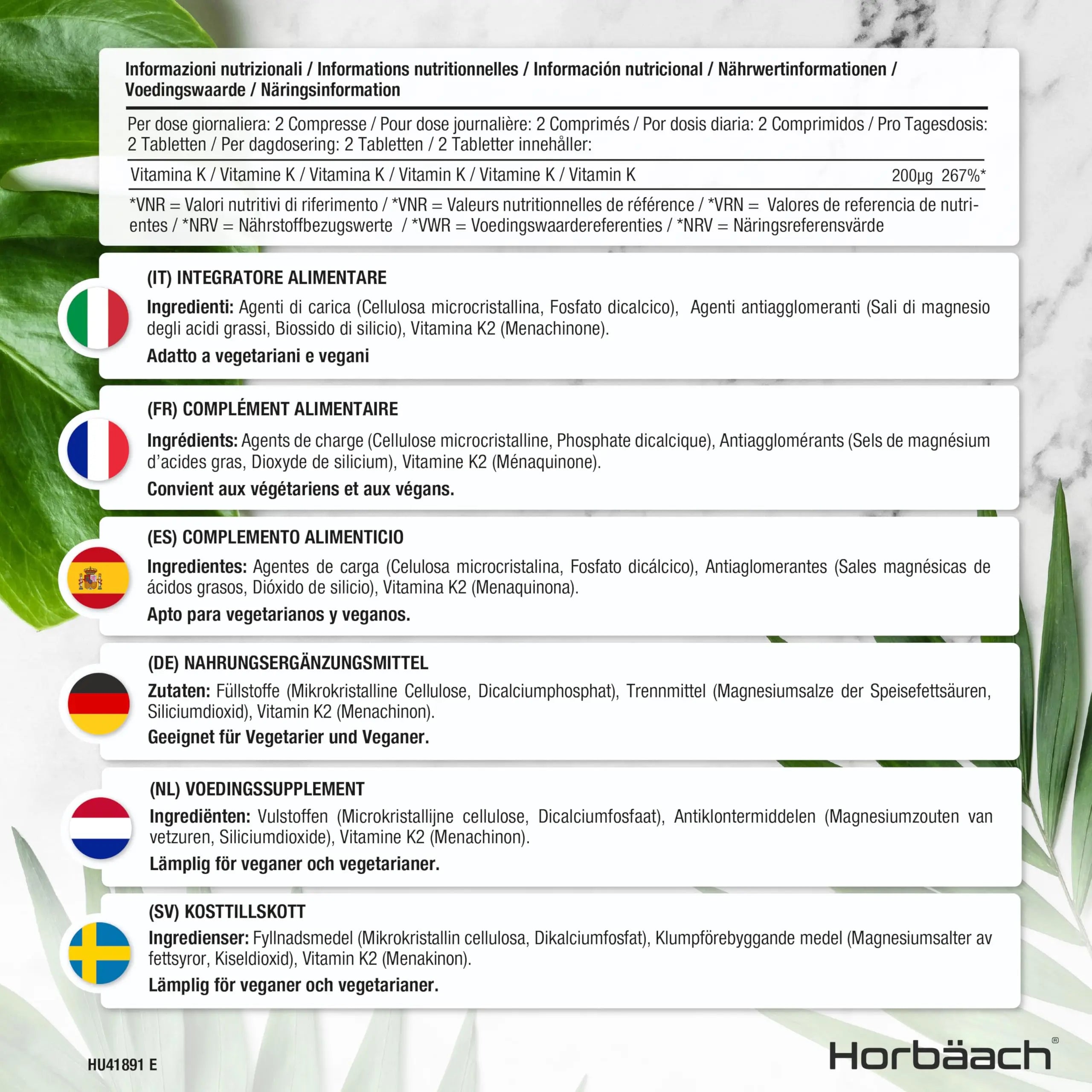 Vitamin K2 MK7 200ug | 365 Vegan Tablets | High Strength Menaquinone MK-7 Horbäach Au supplements
