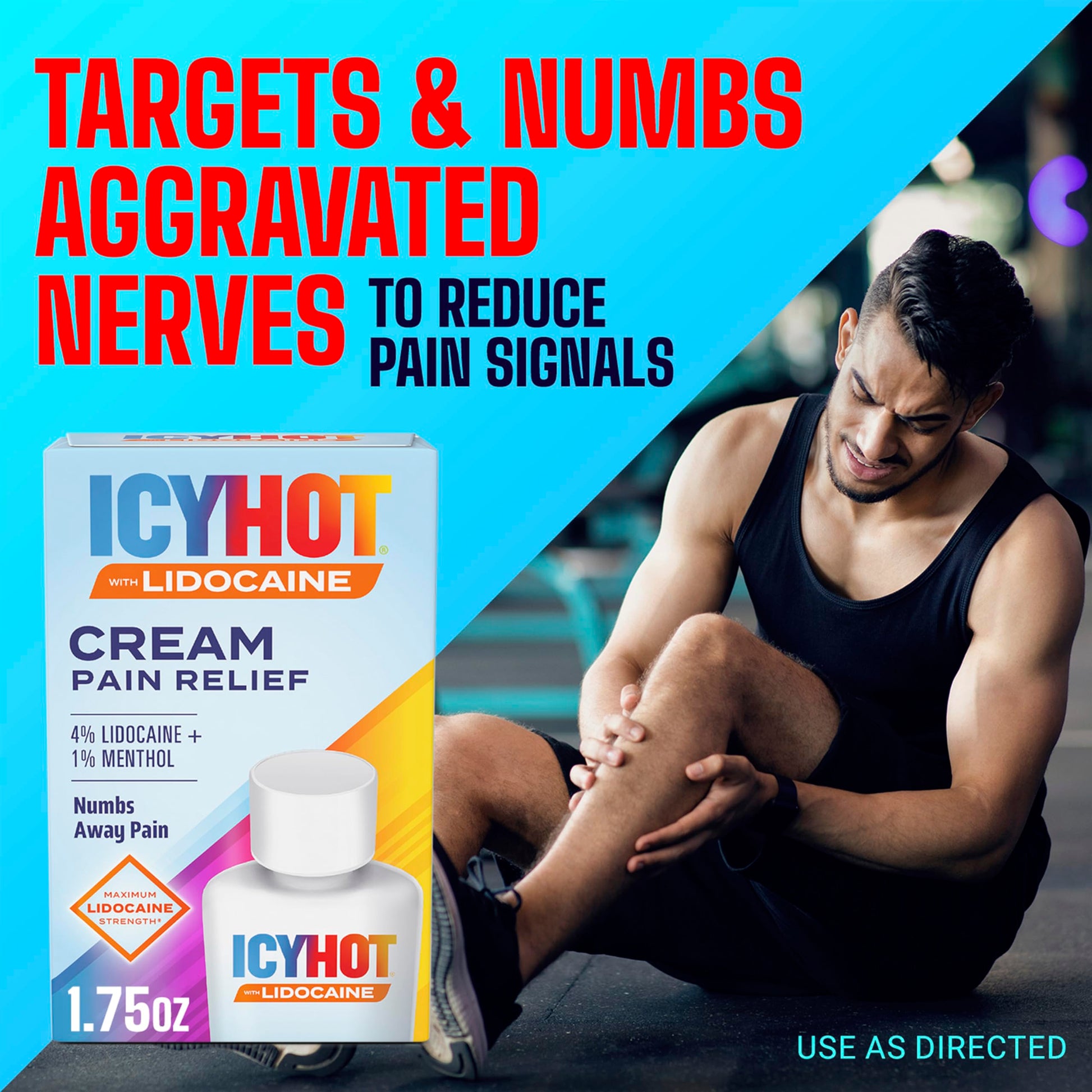 Icy Hot Lidocaine Pain Relief Cream, Numb Aggravated Nerves with Max Strength Lidocaine 4% and Menthol 1%, Fast-Acting Pain Relief for Minor Pain, Backaches, Sprains and Strains, 1.75 oz Icy Hot Au supplements