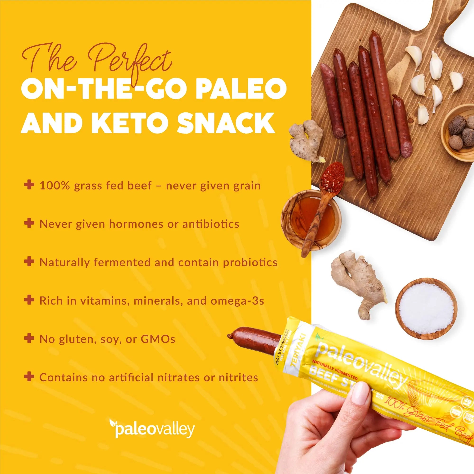 Paleovalley 100% Grass Fed Teriyaki Beef Sticks - Delicious Gluten Free Beef Snack - High Protein Keto Friendly Paleovalley Au supplements